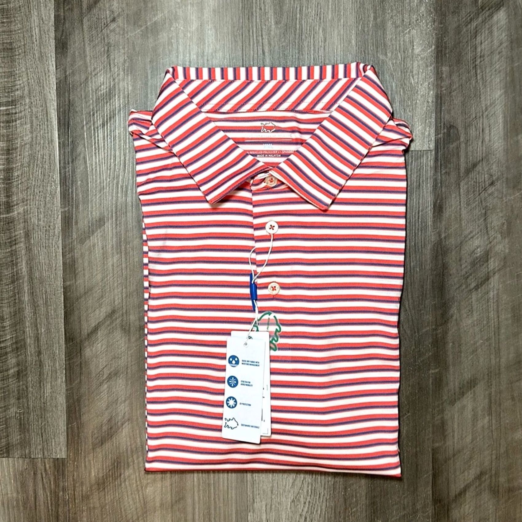 Southern Tide Southern Tide Polo - 2XL Men Red Gulf Stripe Driver Shirt Size US XXL / EU 58 / 5 - 2 Thumbnail