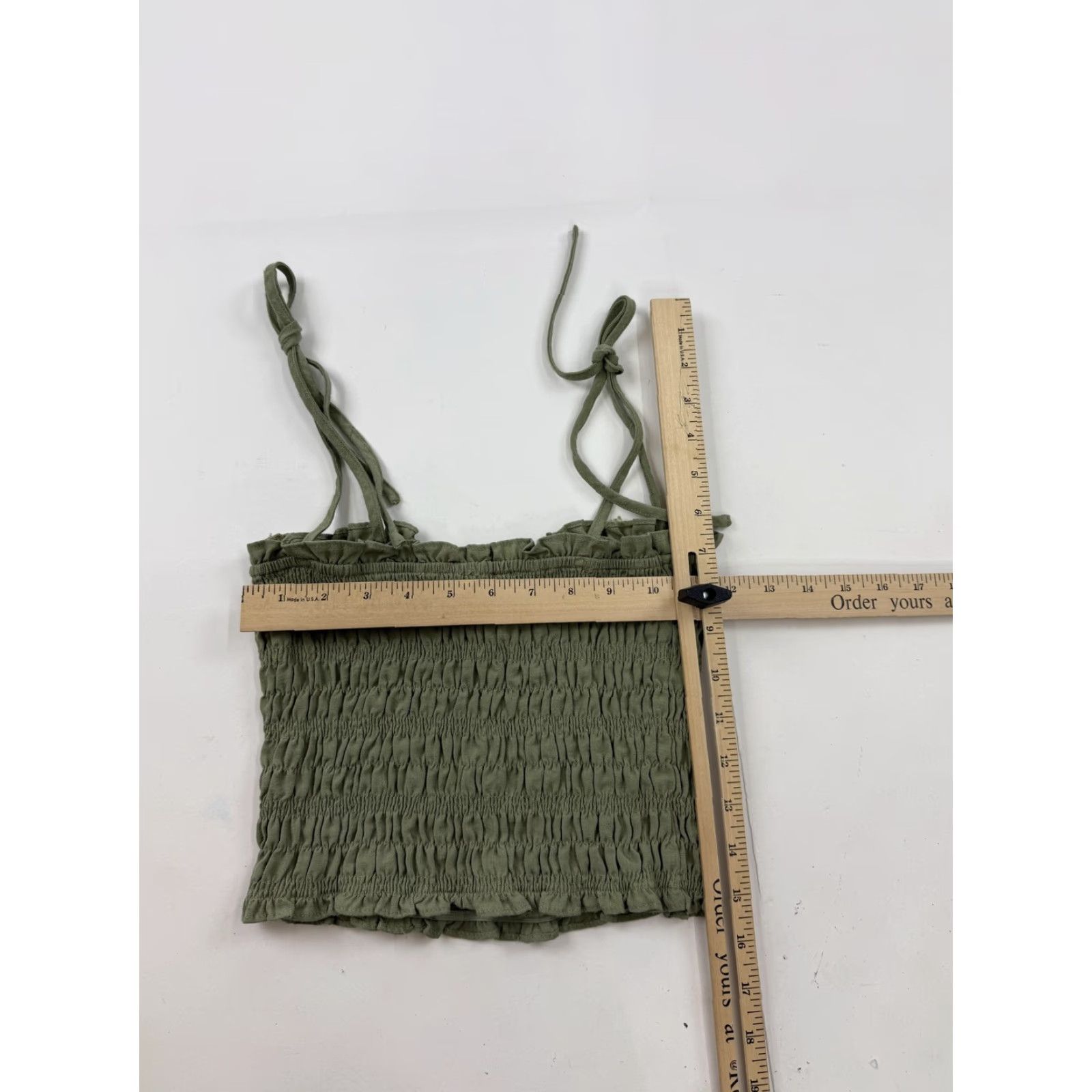 Vintage Blu Pepper Tank Womens Medium Green Smocked Tie Strap Square Neck Cami Size M / US 6-8 / IT 42-44 - 5 Thumbnail