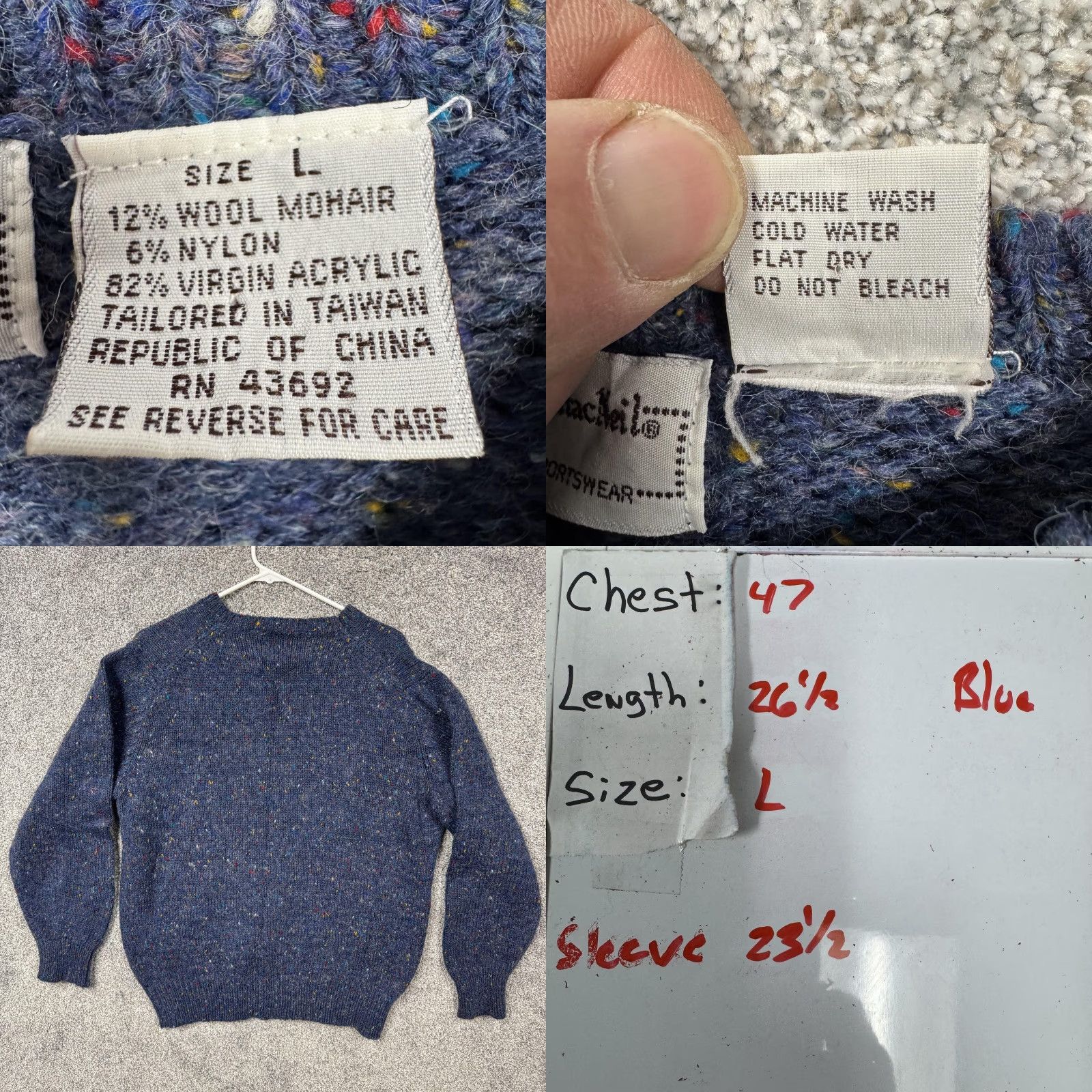 Vintage VINTAGE Brian MacNeil Sweater L Mens Crew Knit Argyle Diamond Blue Wool Mohair Acrylic Nylon Light Academia 80s 90s Size US L / EU 52-54 / 3 - 8 Thumbnail