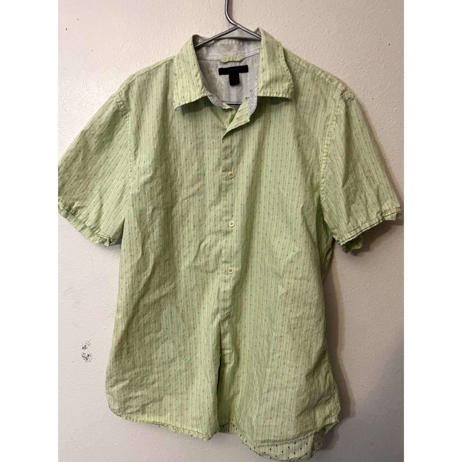 Express Express Shirt Green Striped Button Up Short Sleeve Mens Large Regular Knit Cotton Shirt Express Size US L / EU 52-54 / 3 - 2 Thumbnail