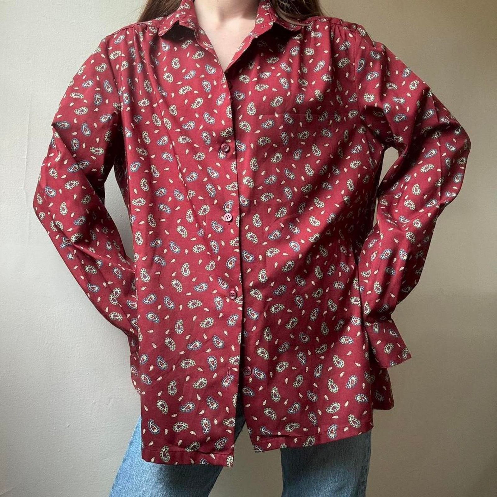 Other Vintage Haberdashery Paisley Burgundy Button Down Blouse Size US M / EU 48-50 / 2 - 1 Thumbnail