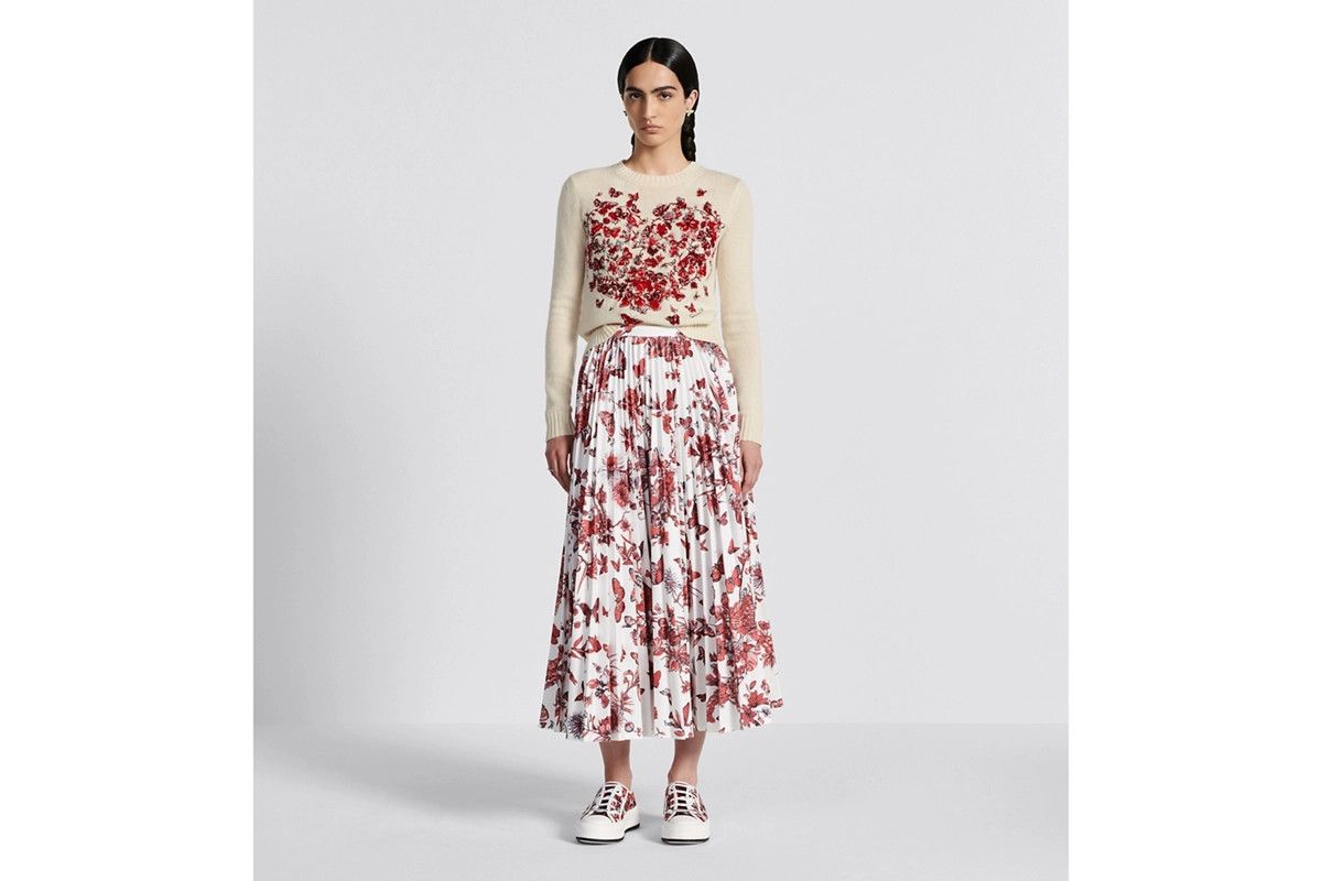 Dior o1bcso1str0225 Mid-Length Pleated Skirt in White/Red Size 28" / US 6 / IT 42 - 4 Thumbnail