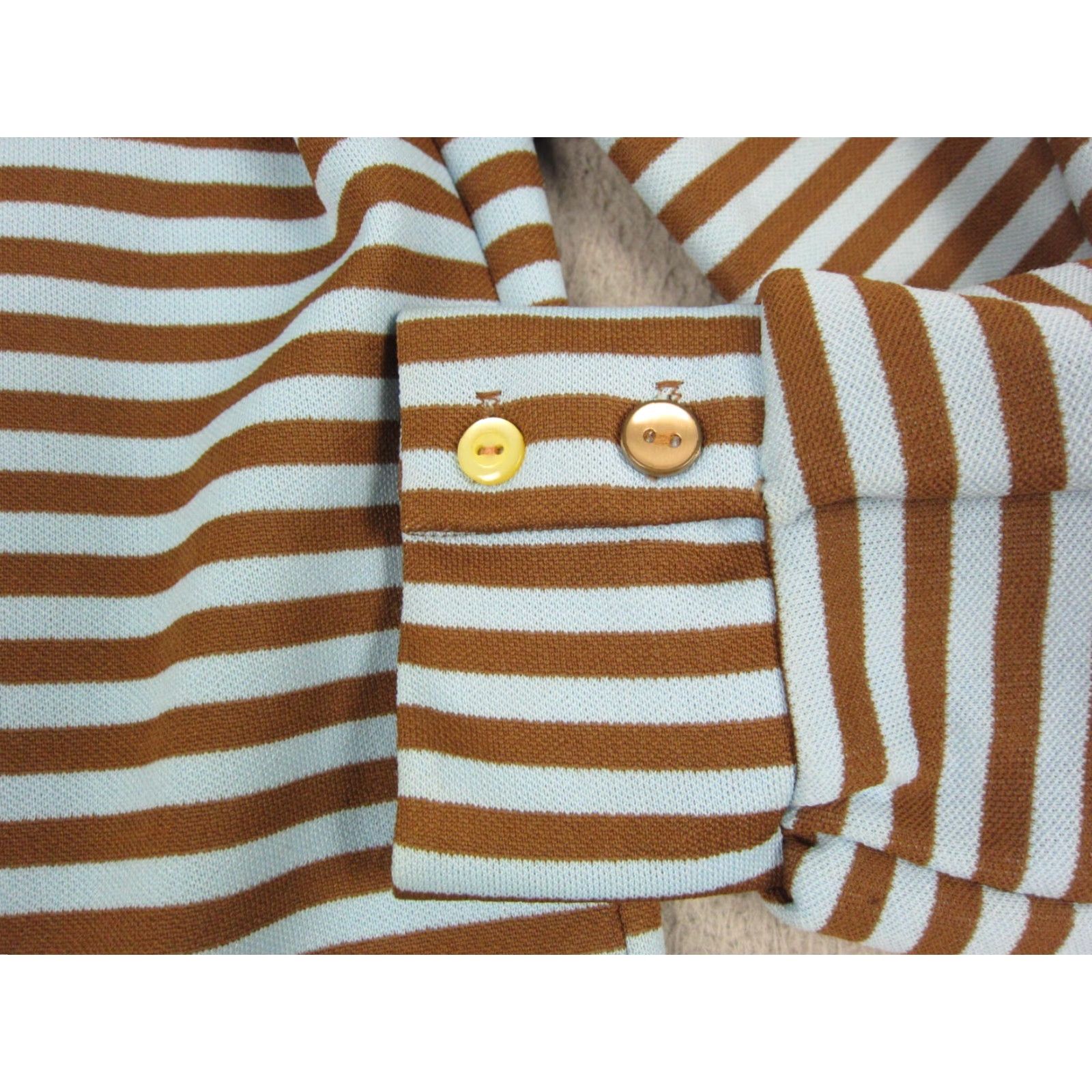 Vintage Queen Casuals Dress Shirt Dress M Brown Blue Striped Vintage 60s 90s Womens Long Sleeve Knit Button Collared Knee Length Casual Pattern Striped Size M / US 6-8 / IT 42-44 - 4 Thumbnail