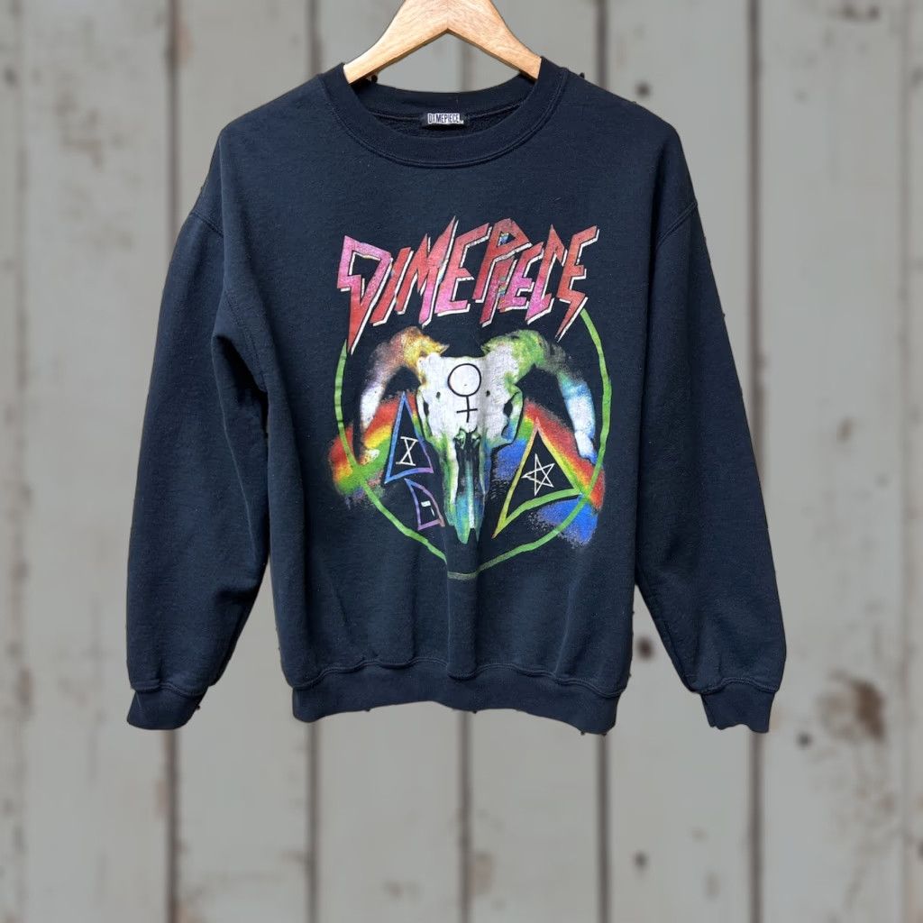 Dime Dime Piece Mens Medium Black Pullover Sweatshirt Skull Distressed Cotton Blend Sweatshirt M Black Mens Size US M / EU 48-50 / 2 - 1 Thumbnail