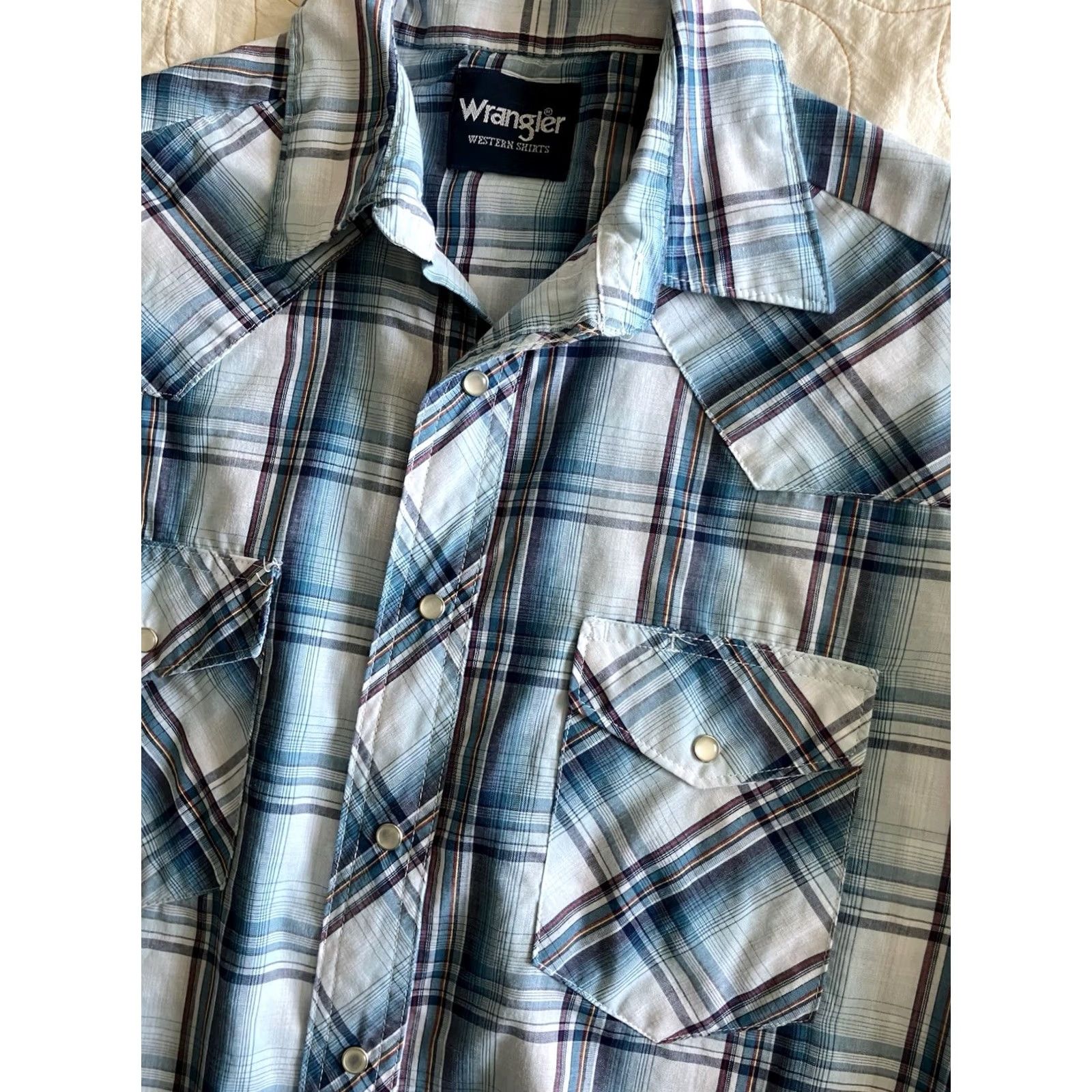 Wrangler VINTAGE Wrangler Pearl Snap Shirt Men’s M Blue Plaid Short Sleeve Western Rodeo Size US M / EU 48-50 / 2 - 2 Thumbnail