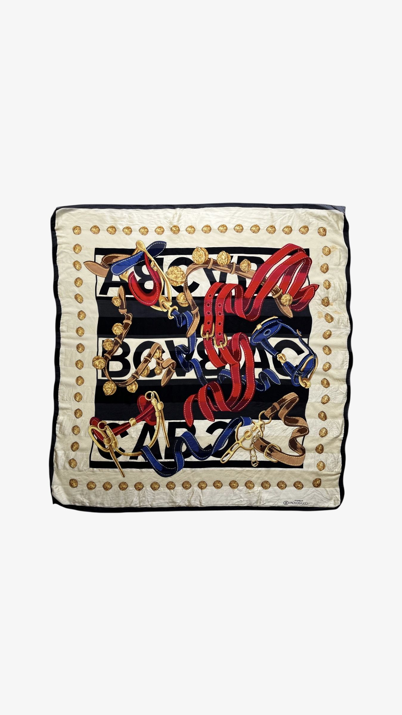 Paolo Gucci Vintage 80s Paolo Gucci Equestrian Buckle Print Silk Scarf Size ONE SIZE - 1 Thumbnail