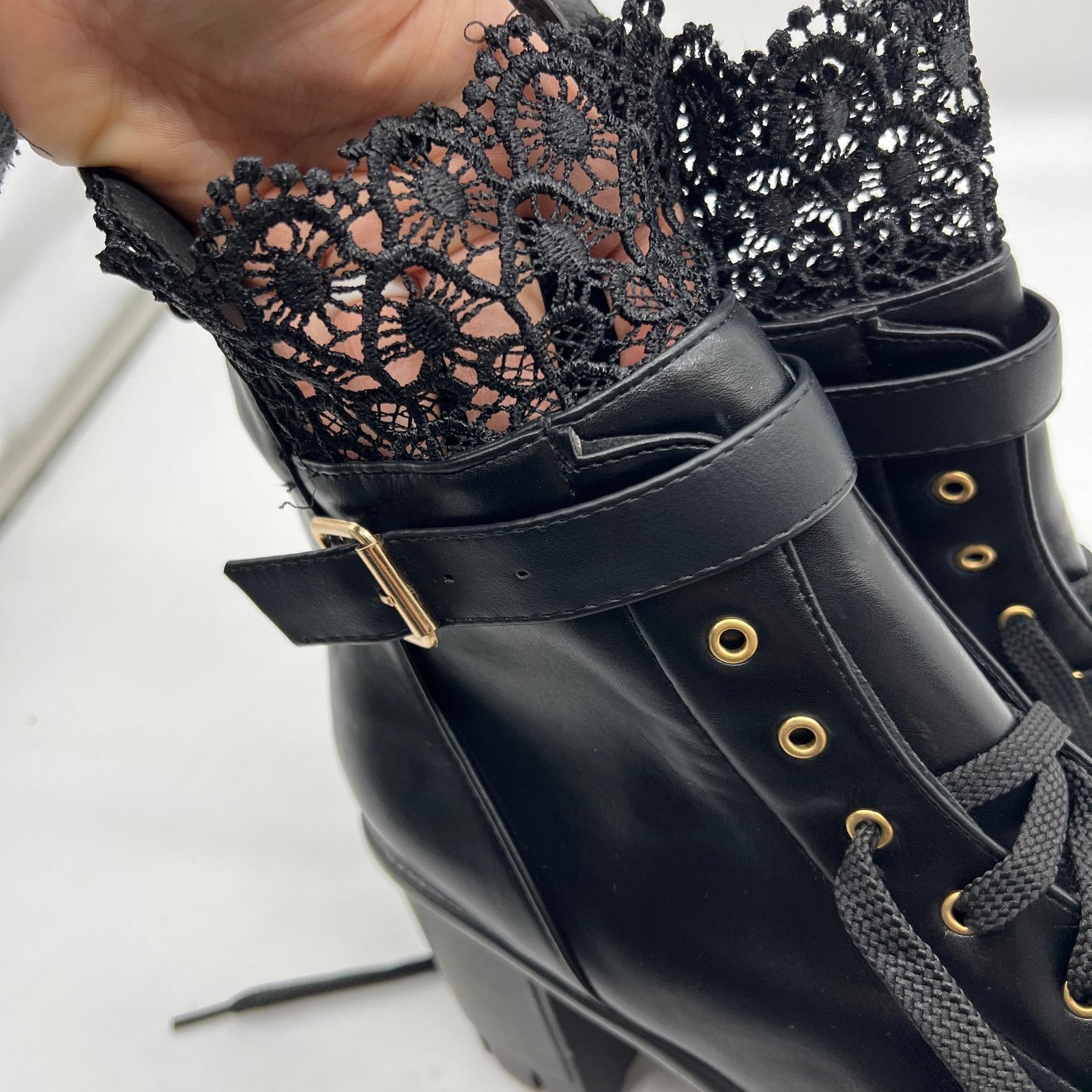 Other Women's Lace up Belt Buckle Boot Chunky Block High Size US 8 / IT 38 - 6 Thumbnail