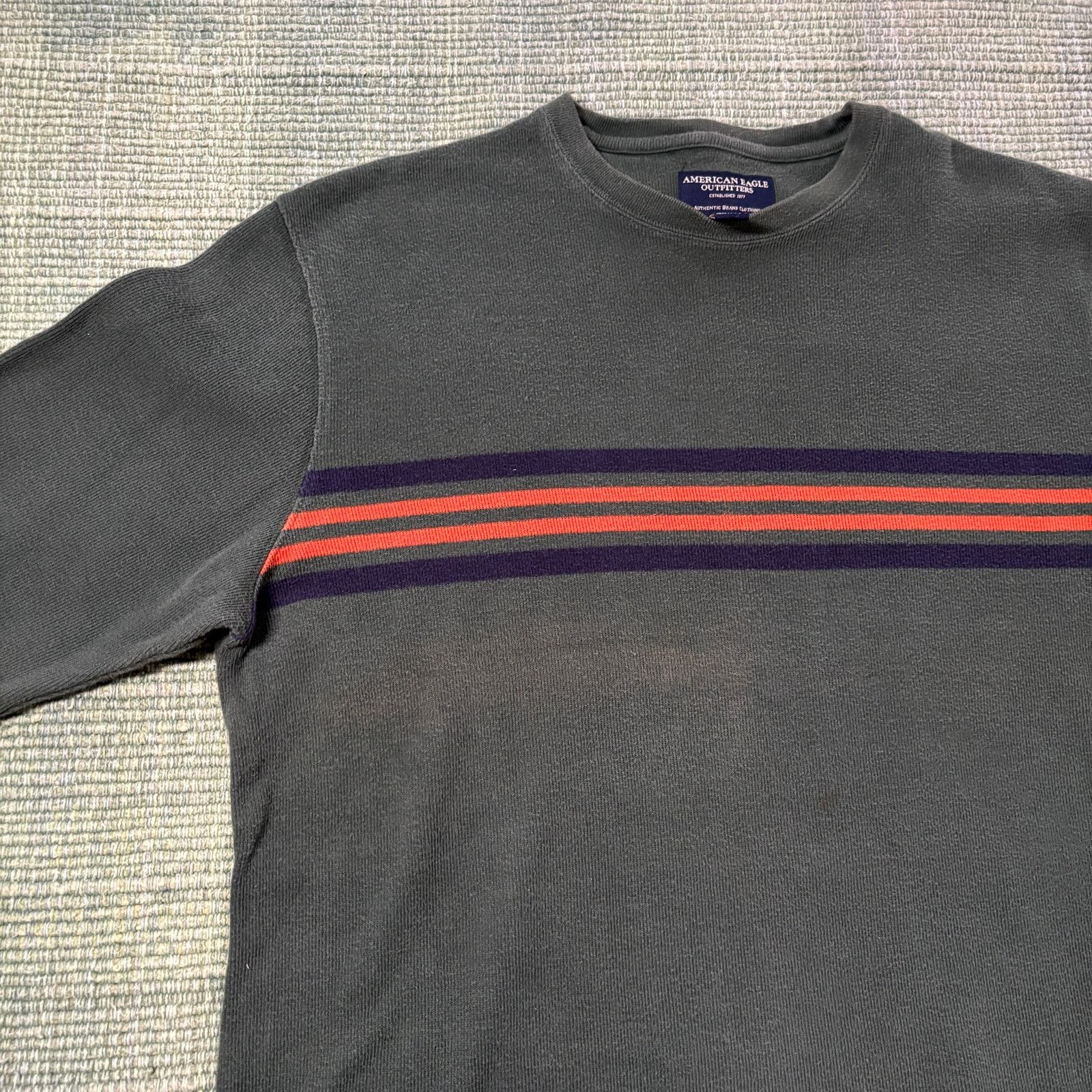 American Eagle Outfitters × Vintage Striped Vtg Green Cotton American Eagle Baggy Y2K Sweater Size US L / EU 52-54 / 3 - 7 Thumbnail