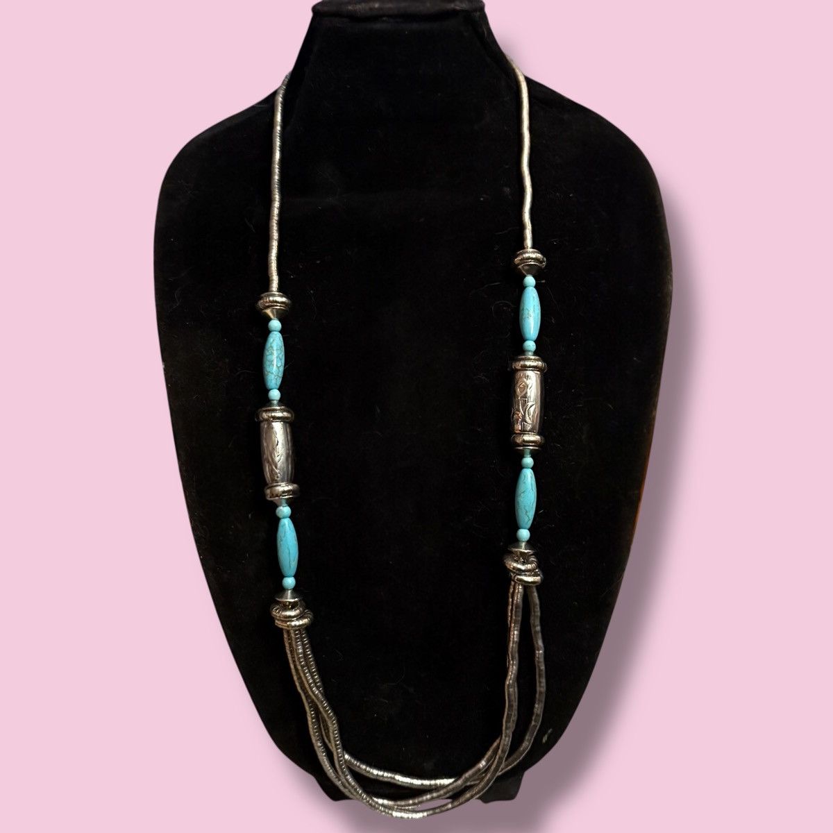 Other Long silver bead and turquoise bead necklace Size ONE SIZE - 1 Thumbnail