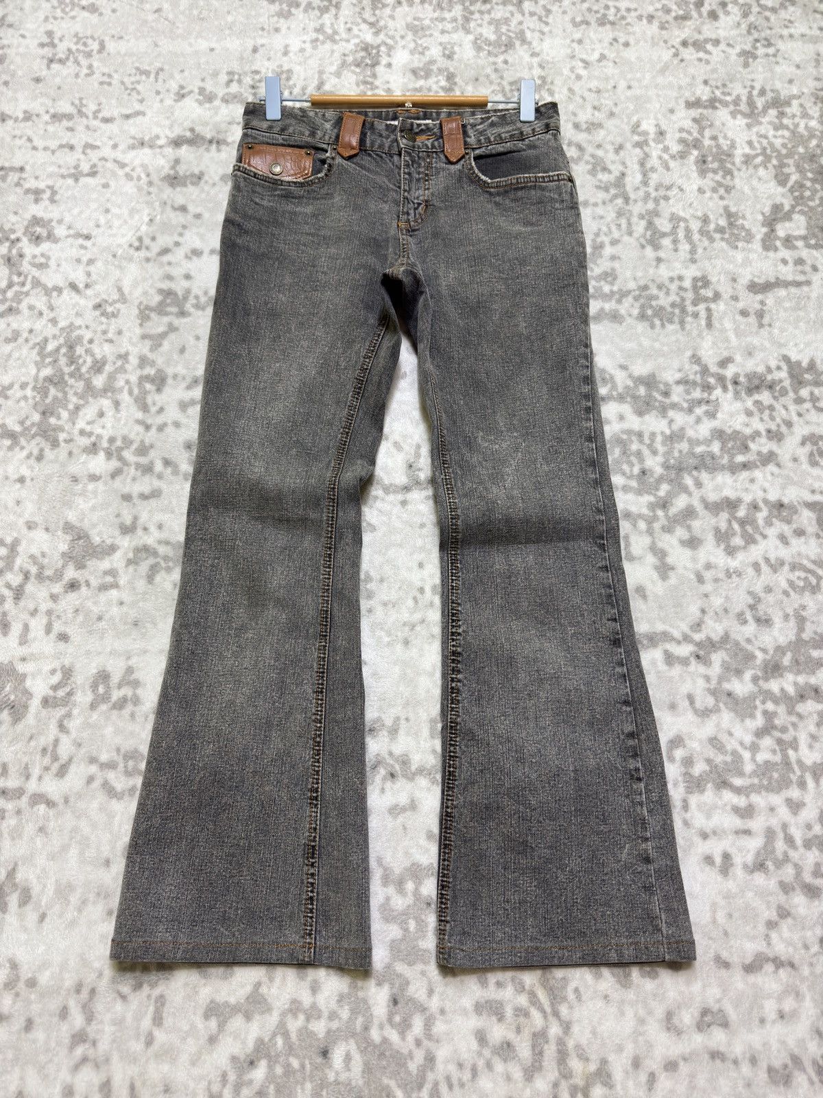 If Six Was Nine Vintage Jayro White Grey Flare Brown Leather Back Pockets Size US 27 - 2 Thumbnail