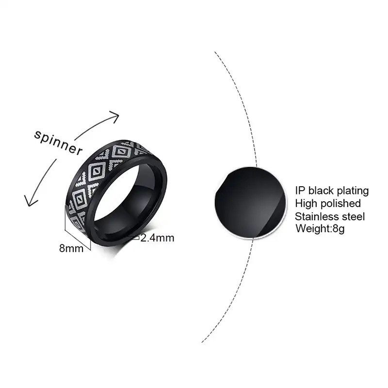 Other Ethnic Indian Symbol Engraved Black Ring Size ONE SIZE - 2 Thumbnail