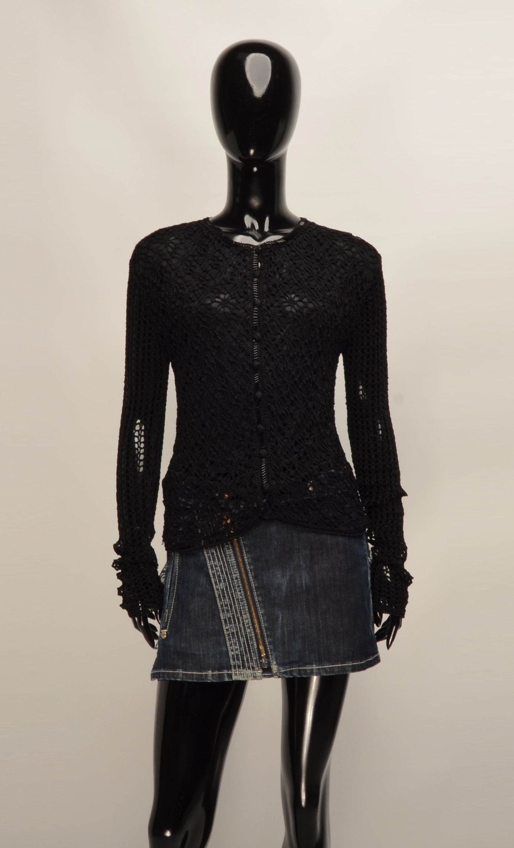 Vintage Factotum Vintage Y2K Grunge Crochet Knit Cardigan Size L / US 10 / IT 46 - 1 Thumbnail