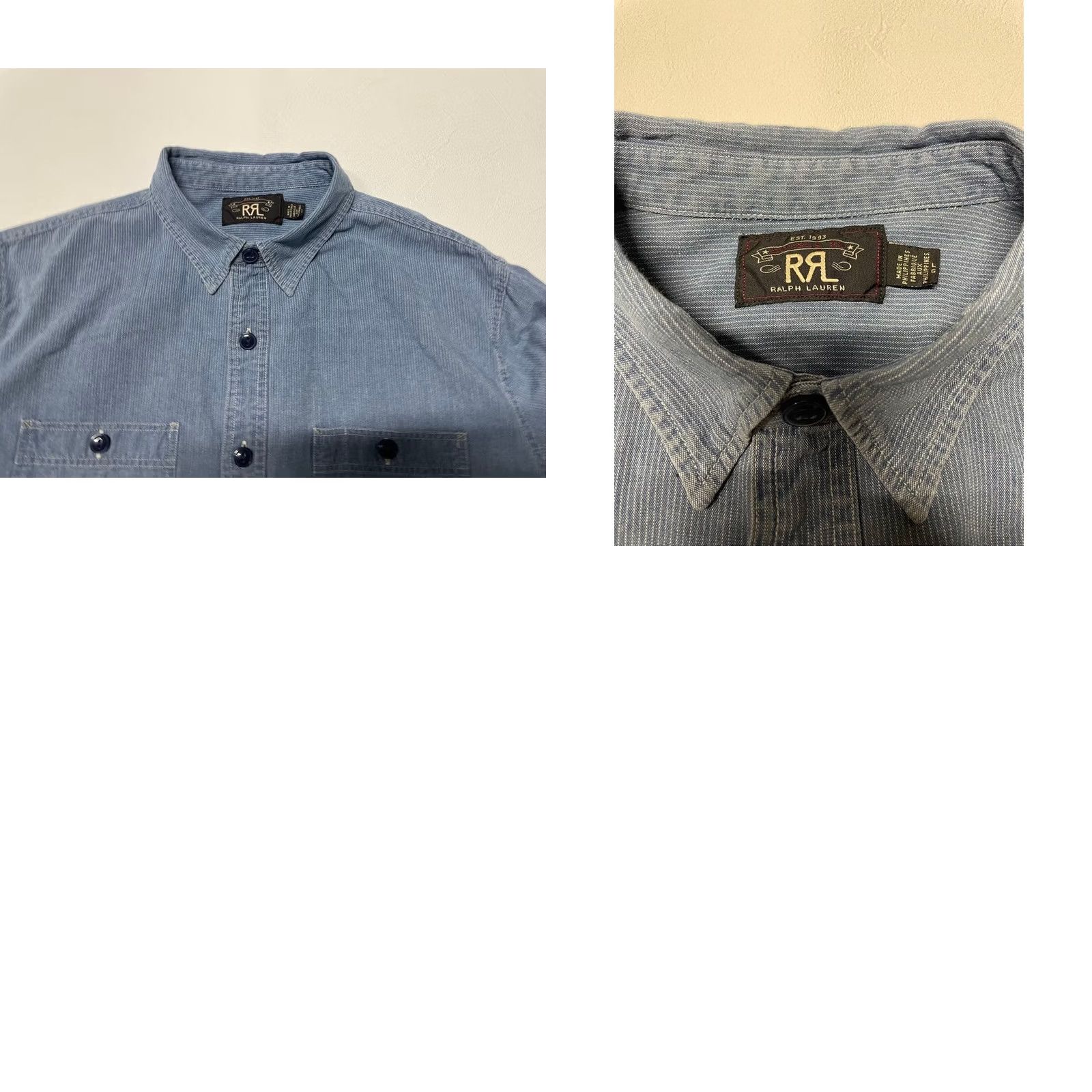 Ralph Lauren RRL RALPH LAUREN Shirt Striped Long Sleeve Indigo Blue Button-Up L Mens Size US L / EU 52-54 / 3 - 8 Thumbnail