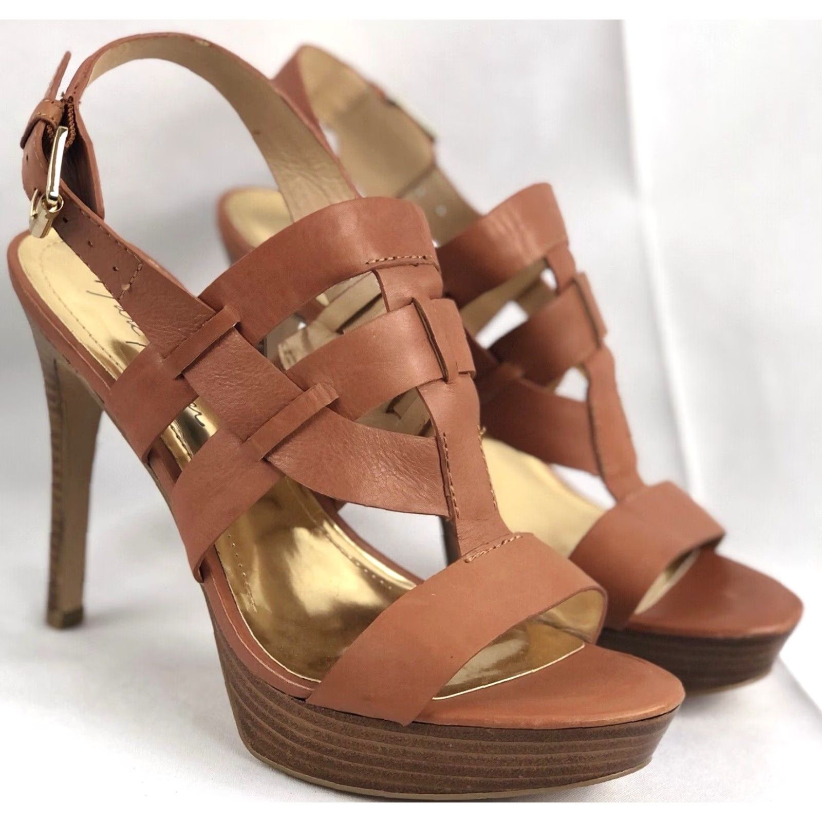 Marc Fisher Marc Fisher Stiletto Strappy Sandals 8.5 Brown Y2K 90s Open Toe Buckle Platform HighHeel Womens Size US 9 / IT 39 - 2 Thumbnail
