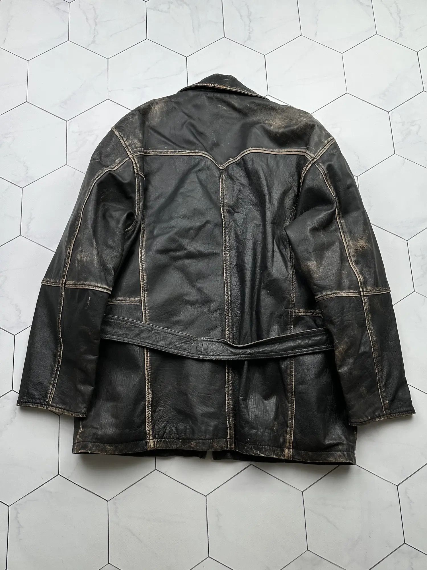 Genuine Leather Vintage Faded Leather Belt Coat (B409)E2 Size US L / EU 52-54 / 3 - 11 Thumbnail