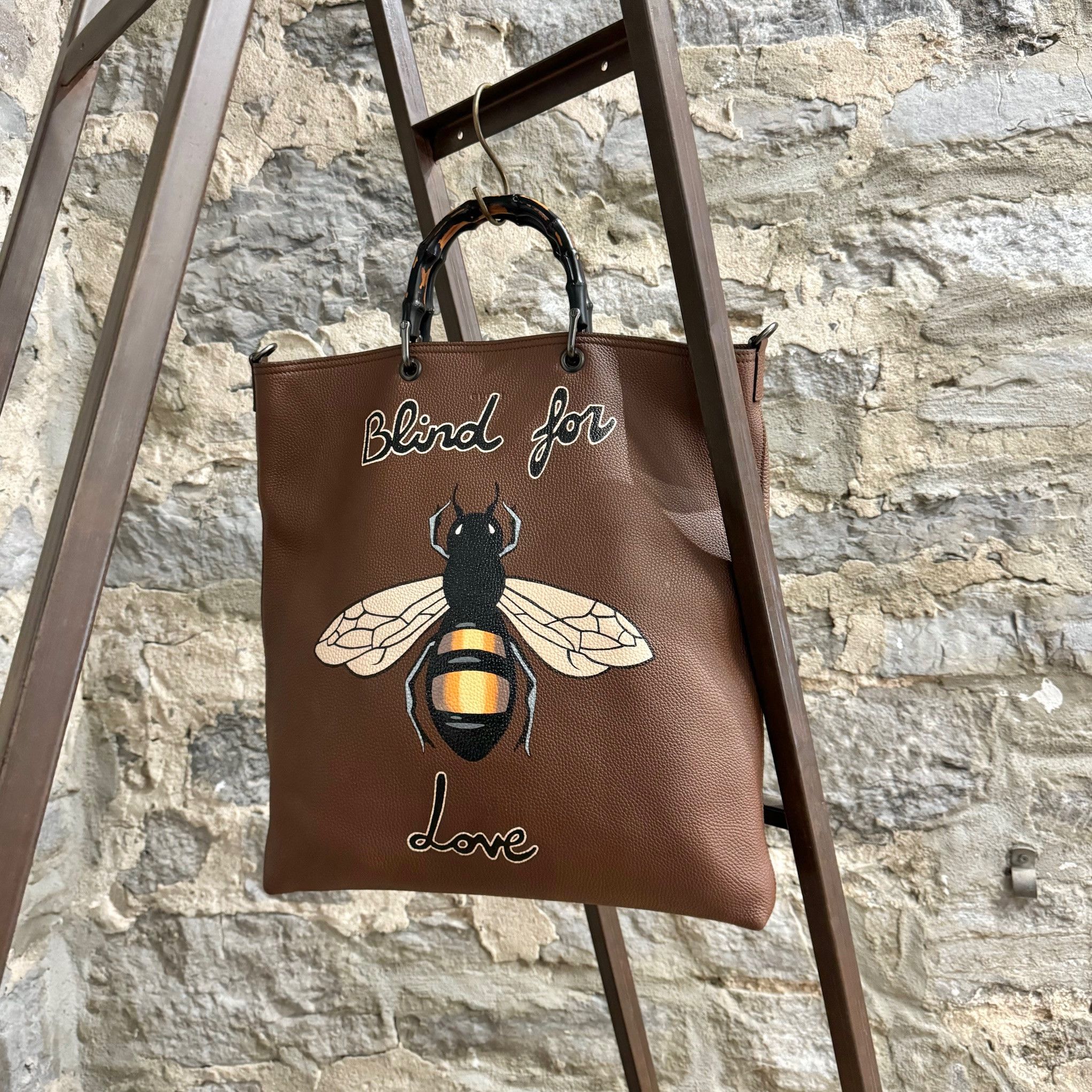 Gucci Gucci Customized Brown Leather Bamboo Handle 2 Way Tote Size ONE SIZE - 2 Thumbnail