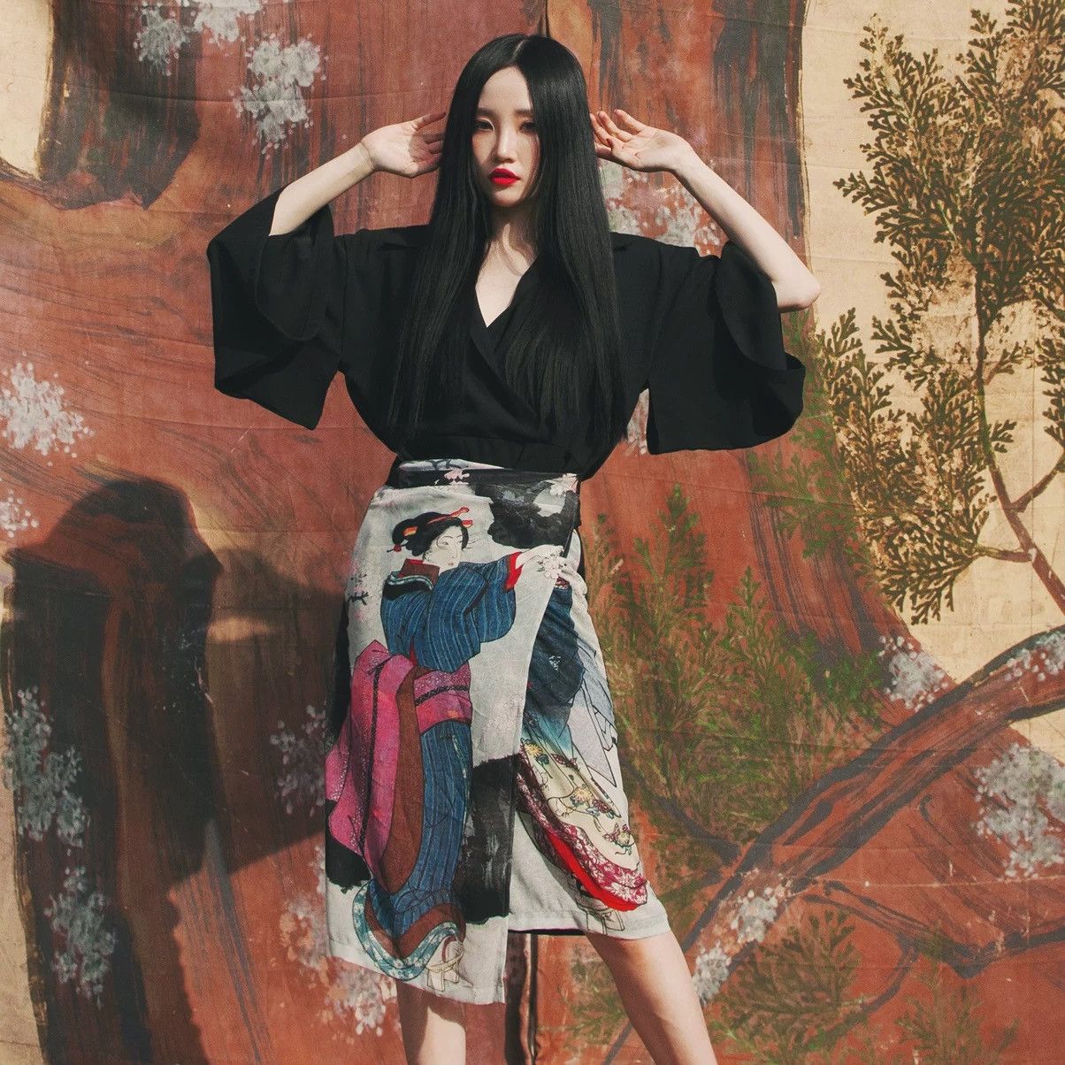 Other Runway Geisha Print Drape Dress – Artwear Statement Piece Size M / US 6-8 / IT 42-44 - 2 Thumbnail