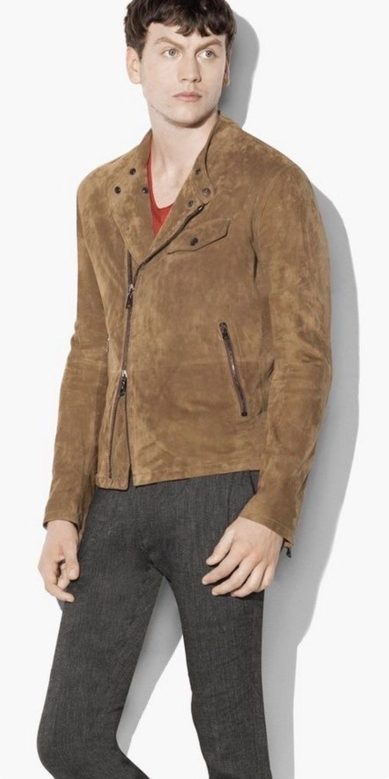 John Varvatos Suede Asymmetric Moto Jacket EU 44 USA 34 Size US S / EU 44-46 / 1 - 2 Thumbnail