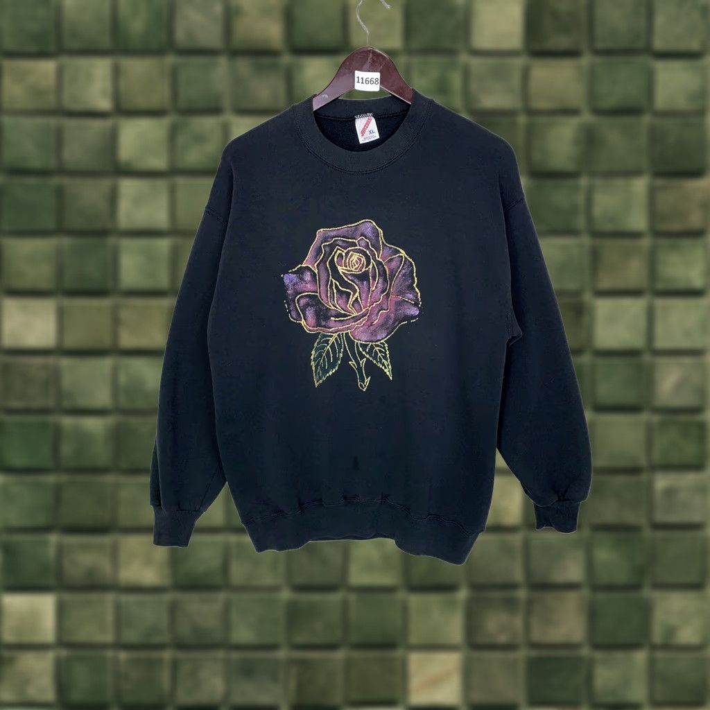 Jerzees VINTAGE Jerzees Sweatshirt 90s Gold Glitter Rise Graphic Black XL USA Made Crew Neck Pullover Unisex Adults Men Women Size XL / US 12-14 / IT 48-50 - 1 Thumbnail