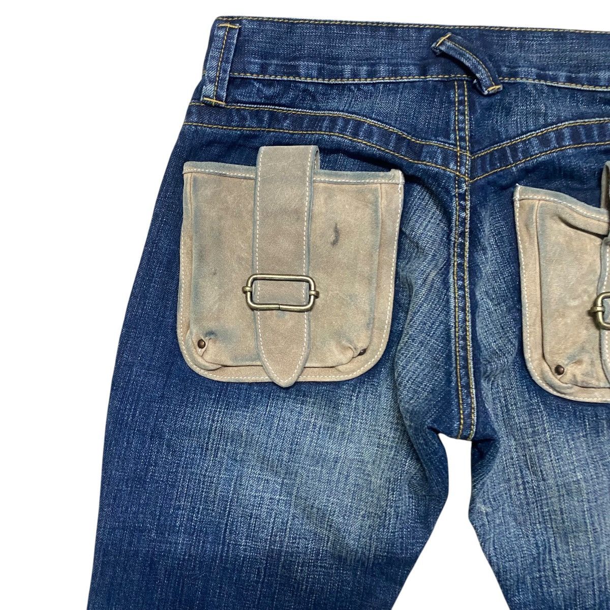 Japanese Brand Japanese Brand Leather Pocket Denim Flare Jeans Size US 27 - 10 Thumbnail