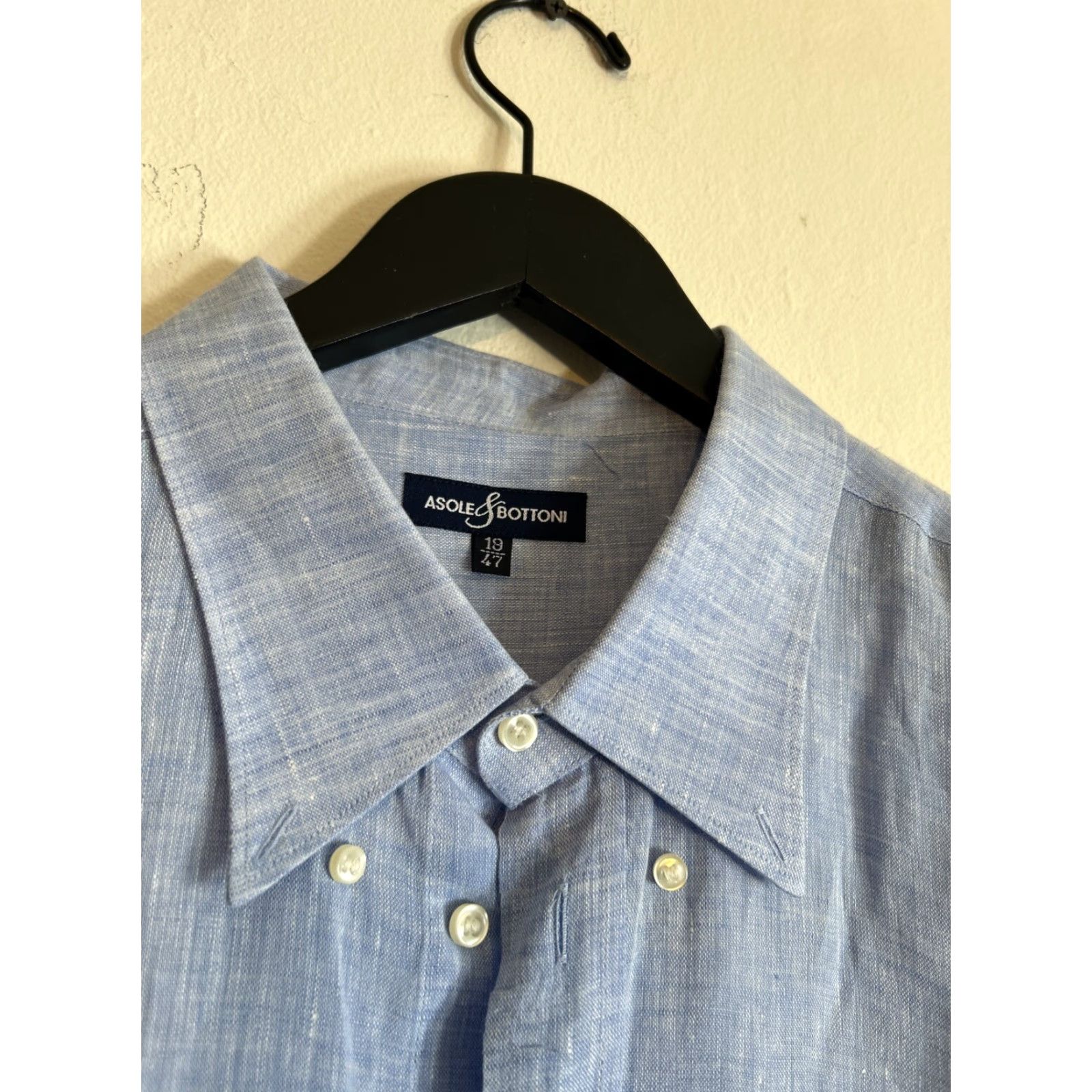 Vintage Quality Asole Bottoni Men's Shirt Linen Blue Long Sleeve Button-Up Size 19, Regular Fit Size US XXL / EU 58 / 5 - 3 Thumbnail