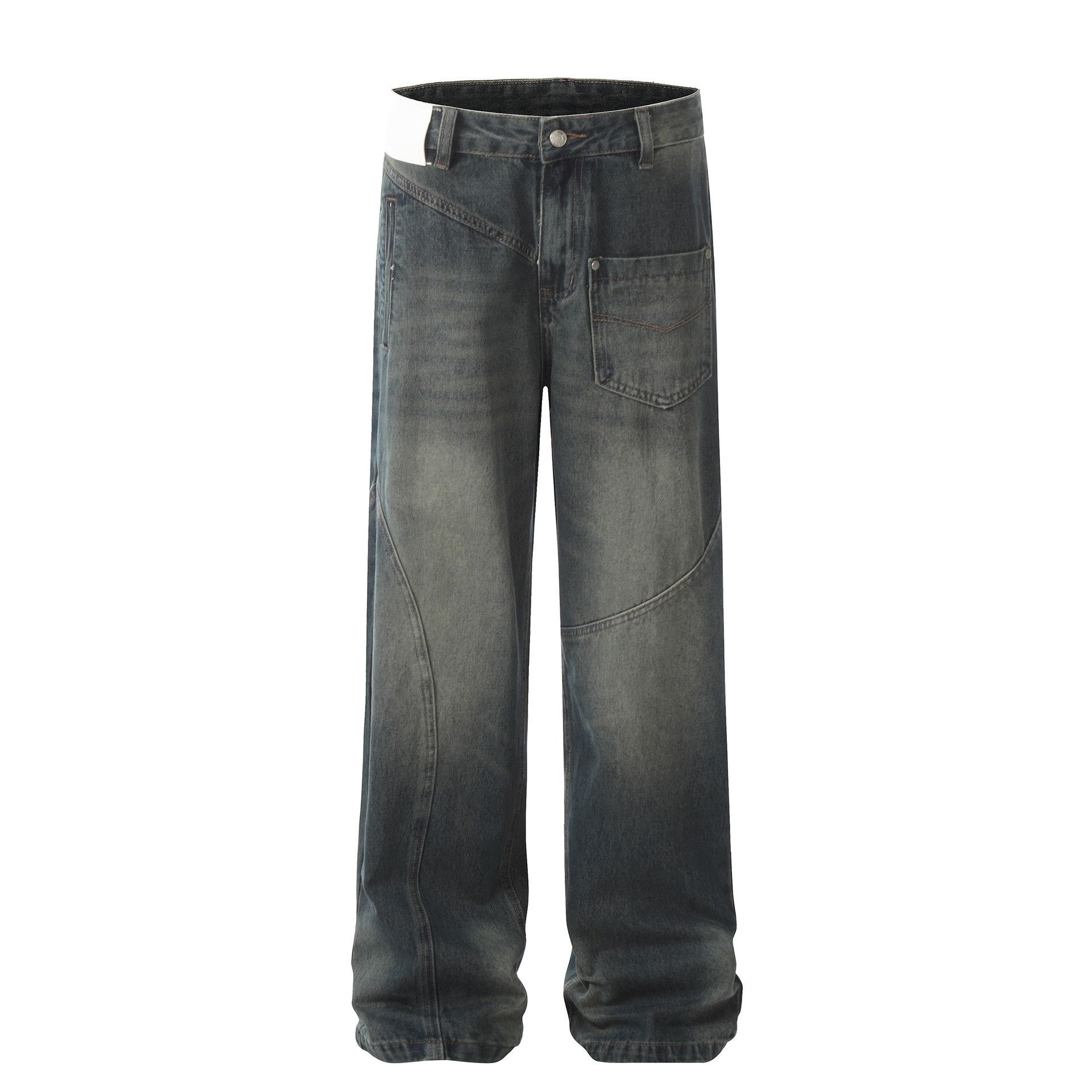 High street trend loose straight distressed cargo jeans