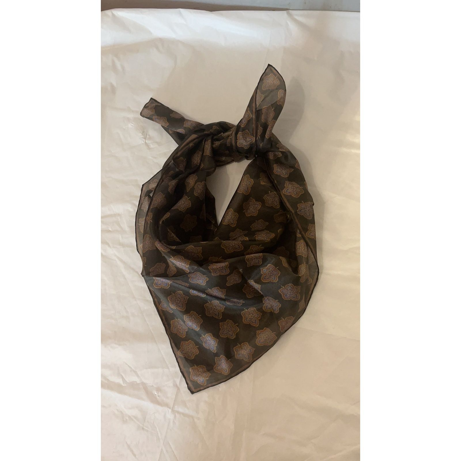 Robert Talbott ROBERT TALBOTT Fine Silk Scarf - Brown / Blu - Semi Sheer Size ONE SIZE - 9 Thumbnail