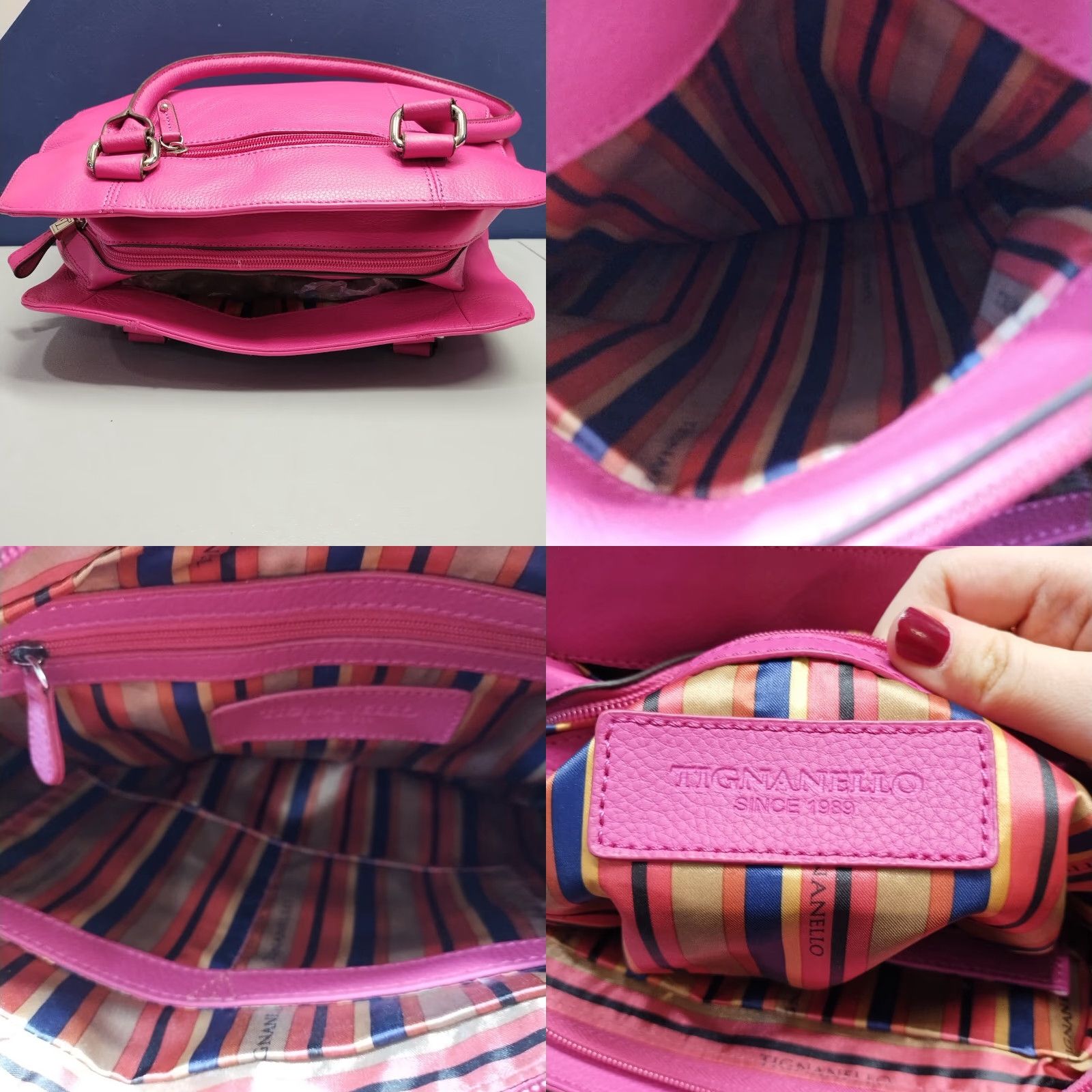 Doublet VINTAGE Tignanello Shoulder Bag Women Pink Solid Pebbled Lined Double Handle Size ONE SIZE - 10 Thumbnail