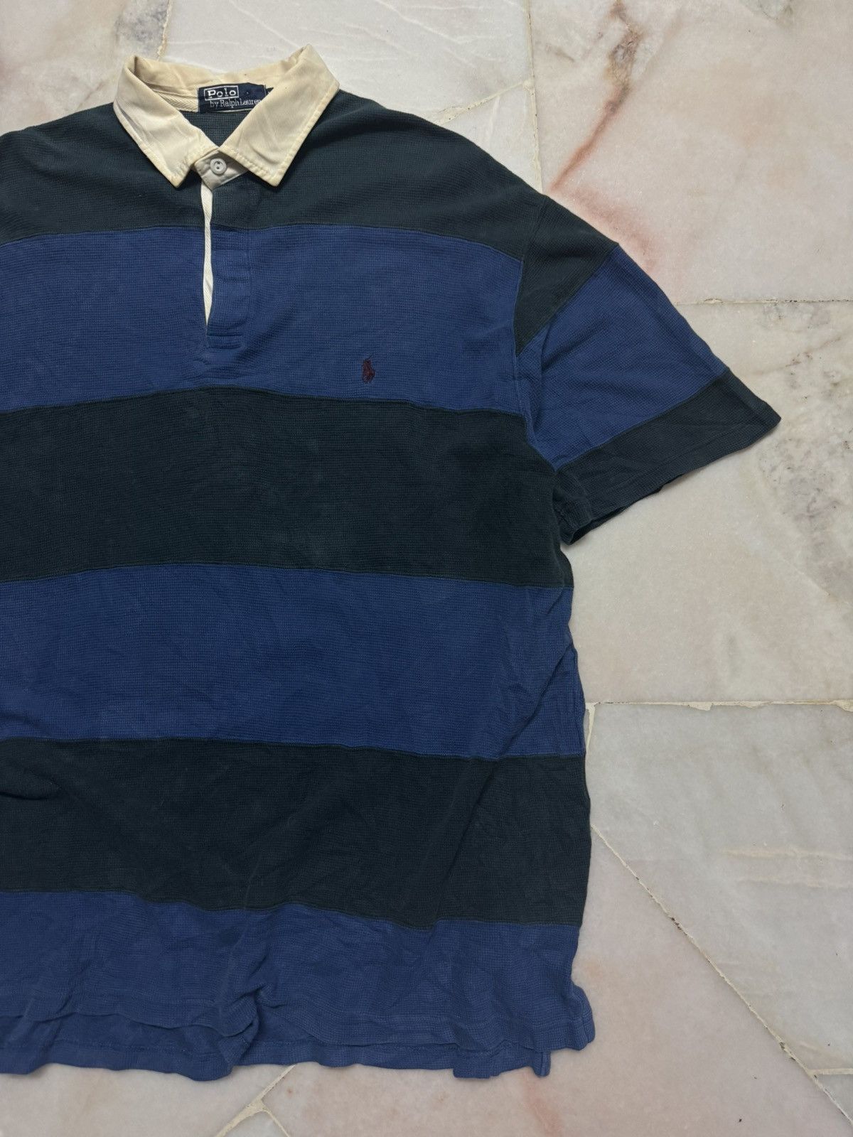 Polo Ralph Lauren VINTAGE 1990s Polo Ralph Lauren Stripe Heavy Waffle Cotton Size US XL / EU 56 / 4 - 3 Thumbnail