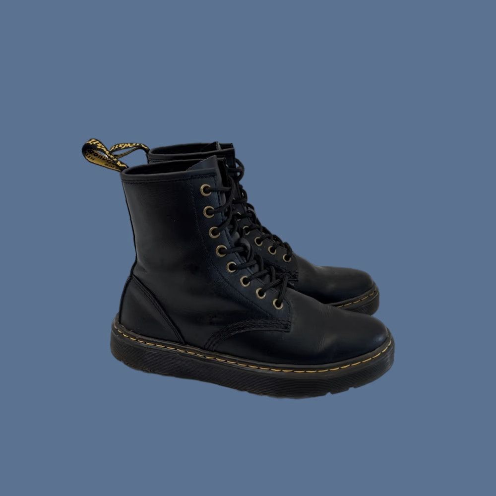 Dr. Martens Dr. Martens Zavala Combat Boots Women Black Leather Lace Up Flat Heel Rubber Outsole Casual Travel Size US 5 / IT 35 - 1 Thumbnail