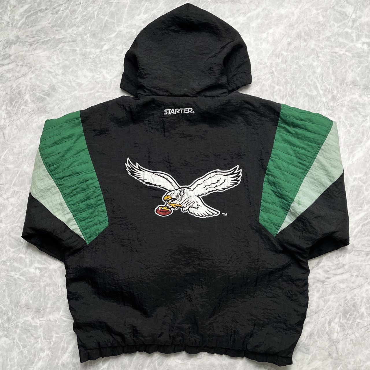 image of VTG 90's Nfl Philadelphia Eagles Puffer Jacket Hoodie Quilted in Black, Men's (Size XL)