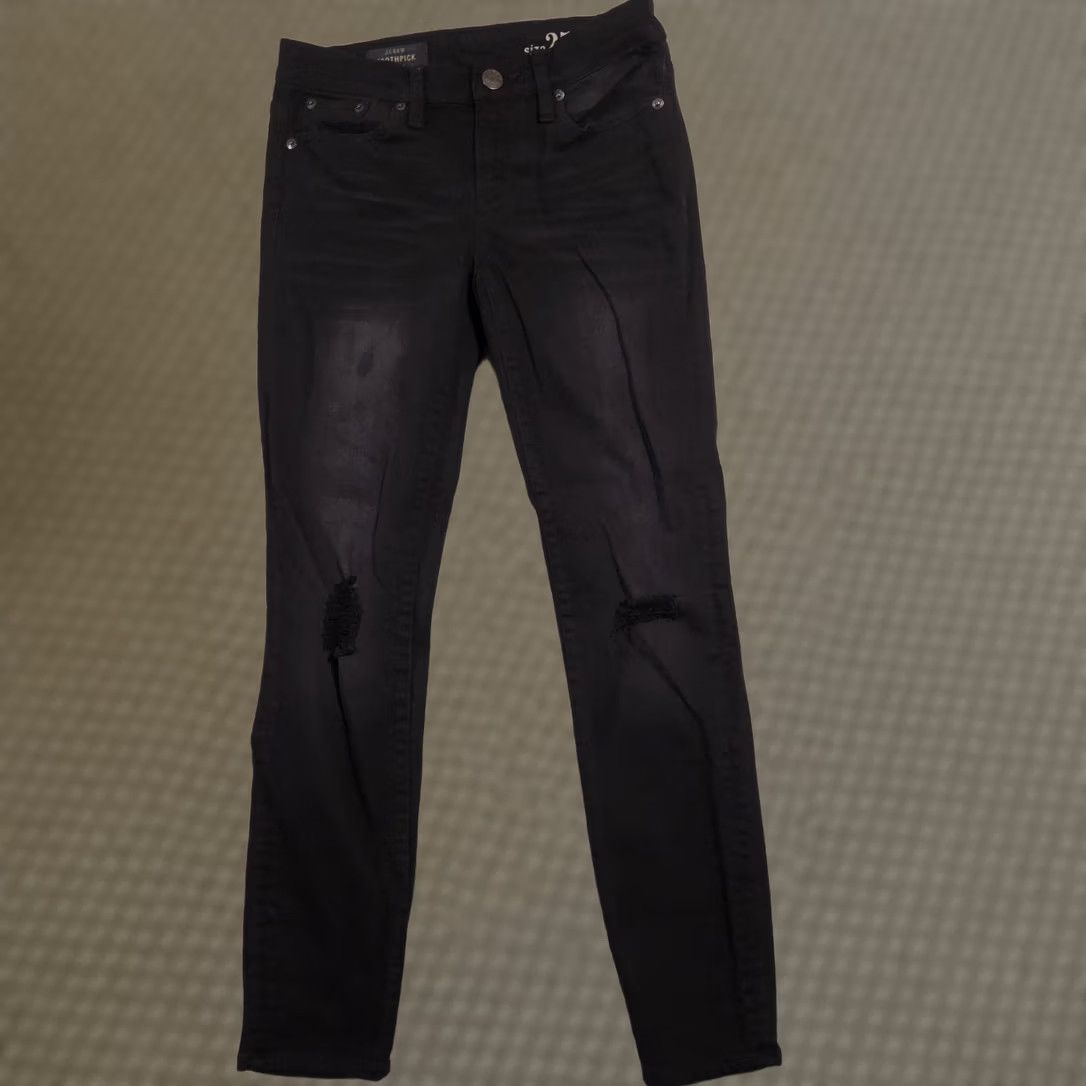 J.Crew J.CREW Toothpick Jeans Womens 25 Black Mid Rise Distressed Skinny Stretch Denim Jeans Size 42" / US 20 - 1 Thumbnail