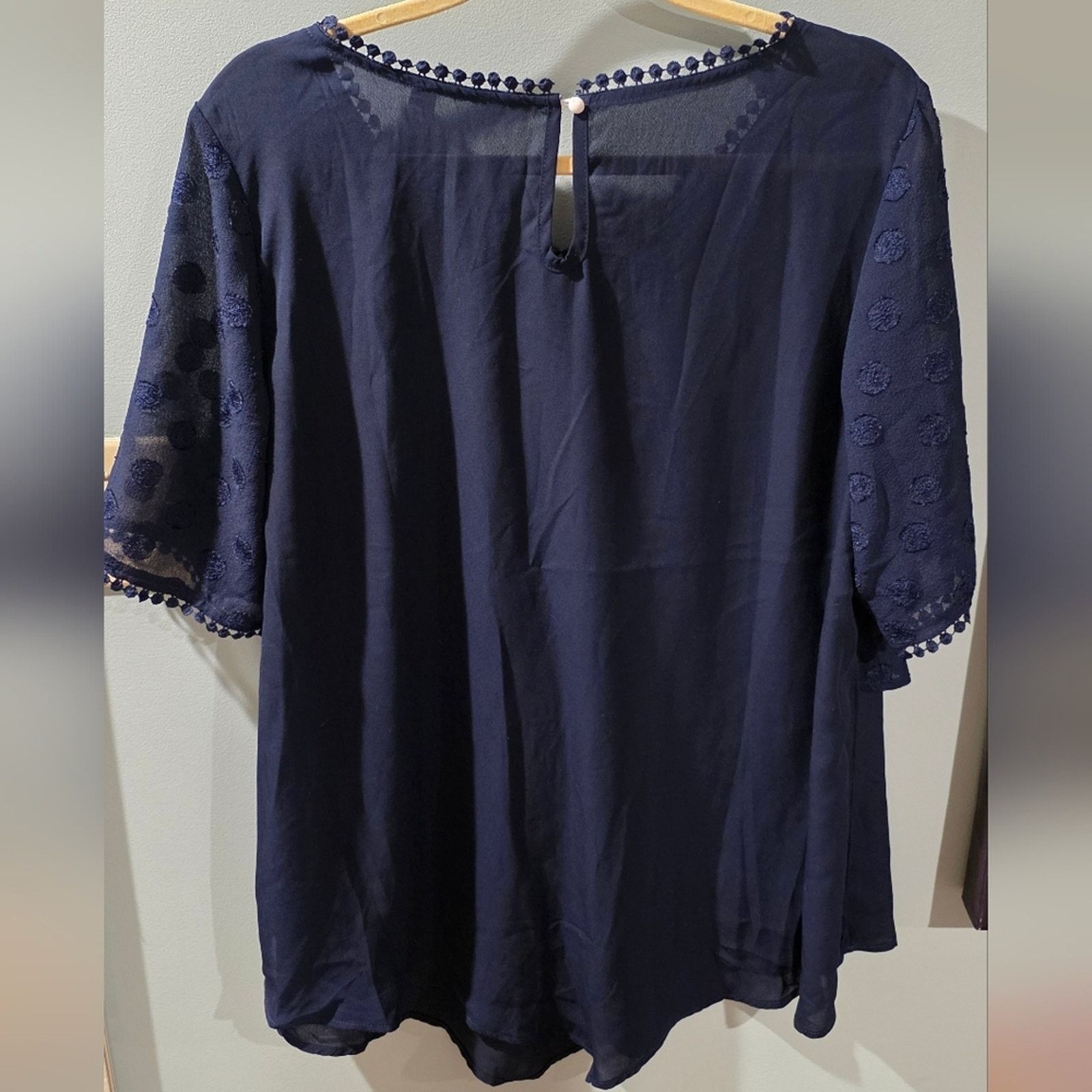 Other Rosewe Women’s Navy Textured Short-Sleeve Layered Blouse Size XL / US 12-14 / IT 48-50 - 2 Thumbnail