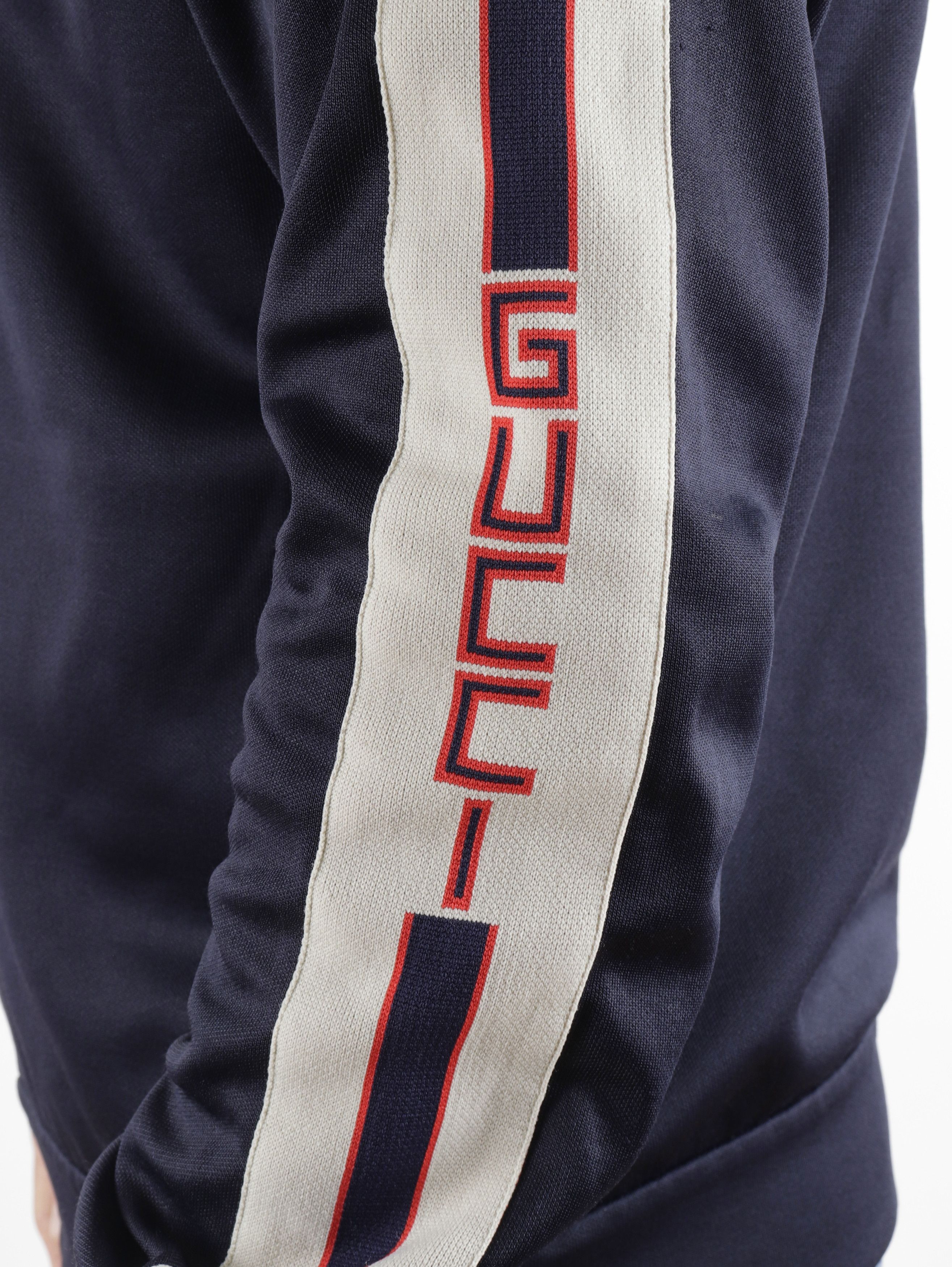 Gucci GUCCI Web Logo Navy Blue Jersey Track Zip-Up Jacket Size US M / EU 48-50 / 2 - 2 Thumbnail