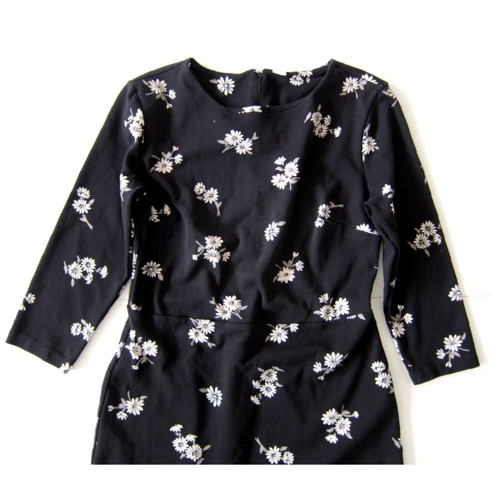 Old Navy Old Navy Black White Floral Cotton Stretch High Neck 3/4 Sleeve Empire Dress XS Size XS / US 0-2 / IT 36-38 - 7 Thumbnail