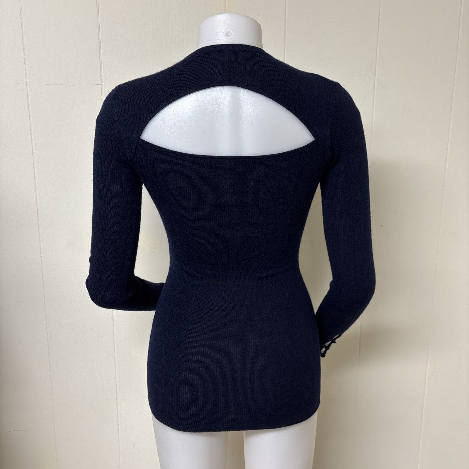 Other Lewit Wool Sweater Womens XS Blue Merino Pullover Cut Out Ba Size XS / US 0-2 / IT 36-38 - 3 Thumbnail