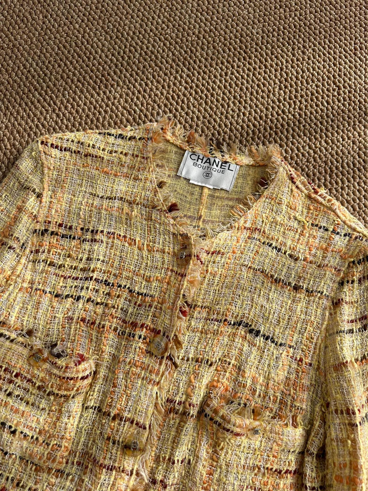 Chanel Chanel tweed fringe raw edge jacket women's sunset yellow Size M / US 6-8 / IT 42-44 - 8 Thumbnail