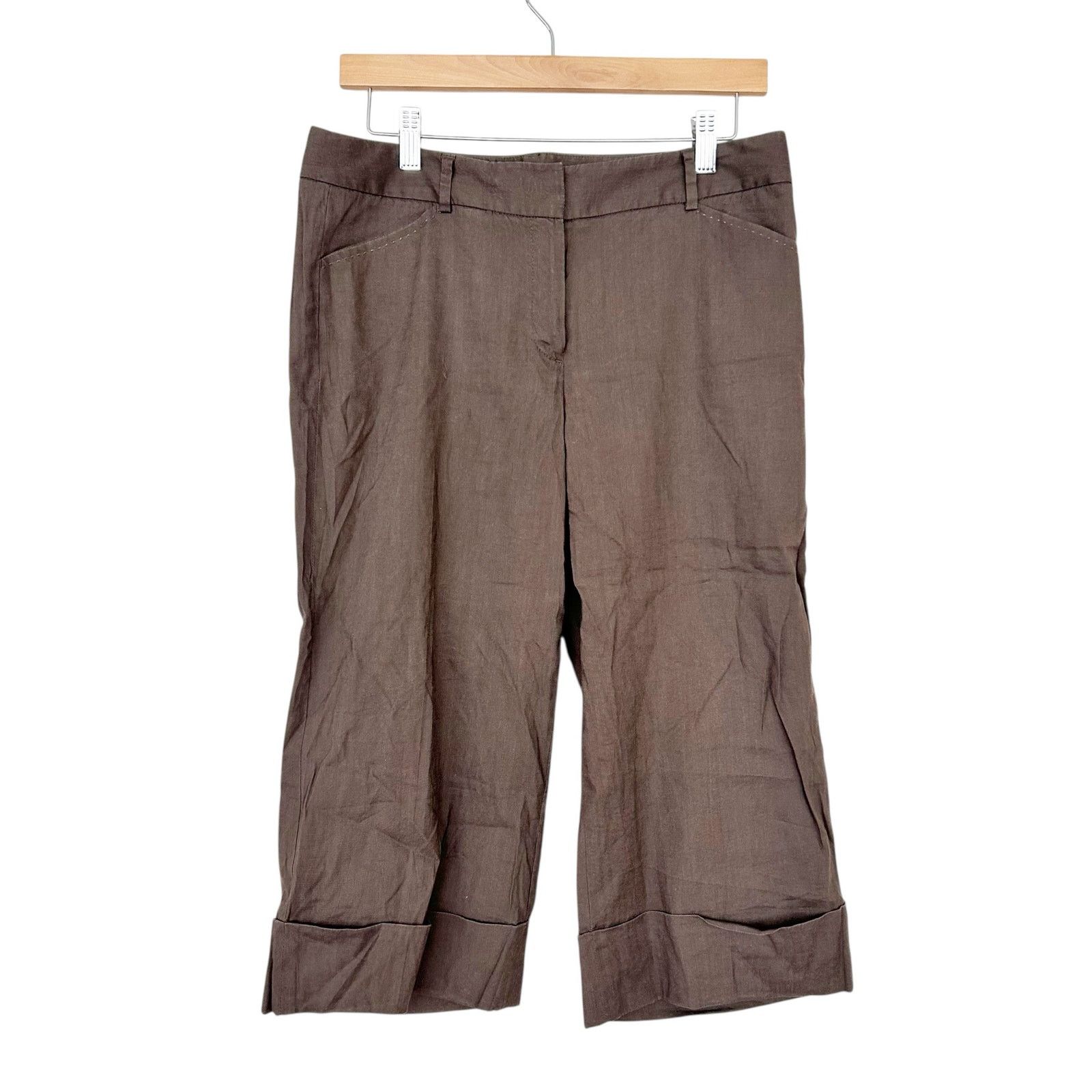 Other Gianni Bini Brown Linen Blend Cropped Pants Sz 8 Size 30" / US 8 / IT 44 - 1 Thumbnail