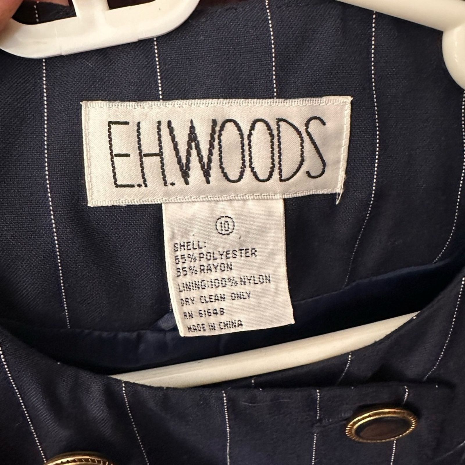 Evan Picone Navy Pinstripe Double-Breasted Blazer Suit Set Size L / US 10 / IT 46 - 7 Thumbnail
