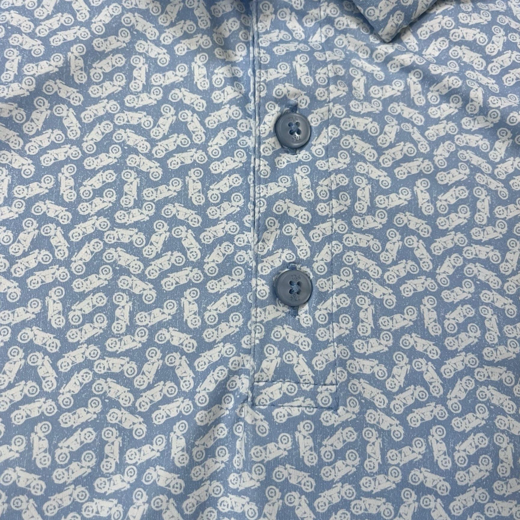 Vintage 1764 Mens Large Golf Polo Shirt Blue Motorcycle AOP Print Performance Shirt Polo Sports Size US L / EU 52-54 / 3 - 2 Thumbnail