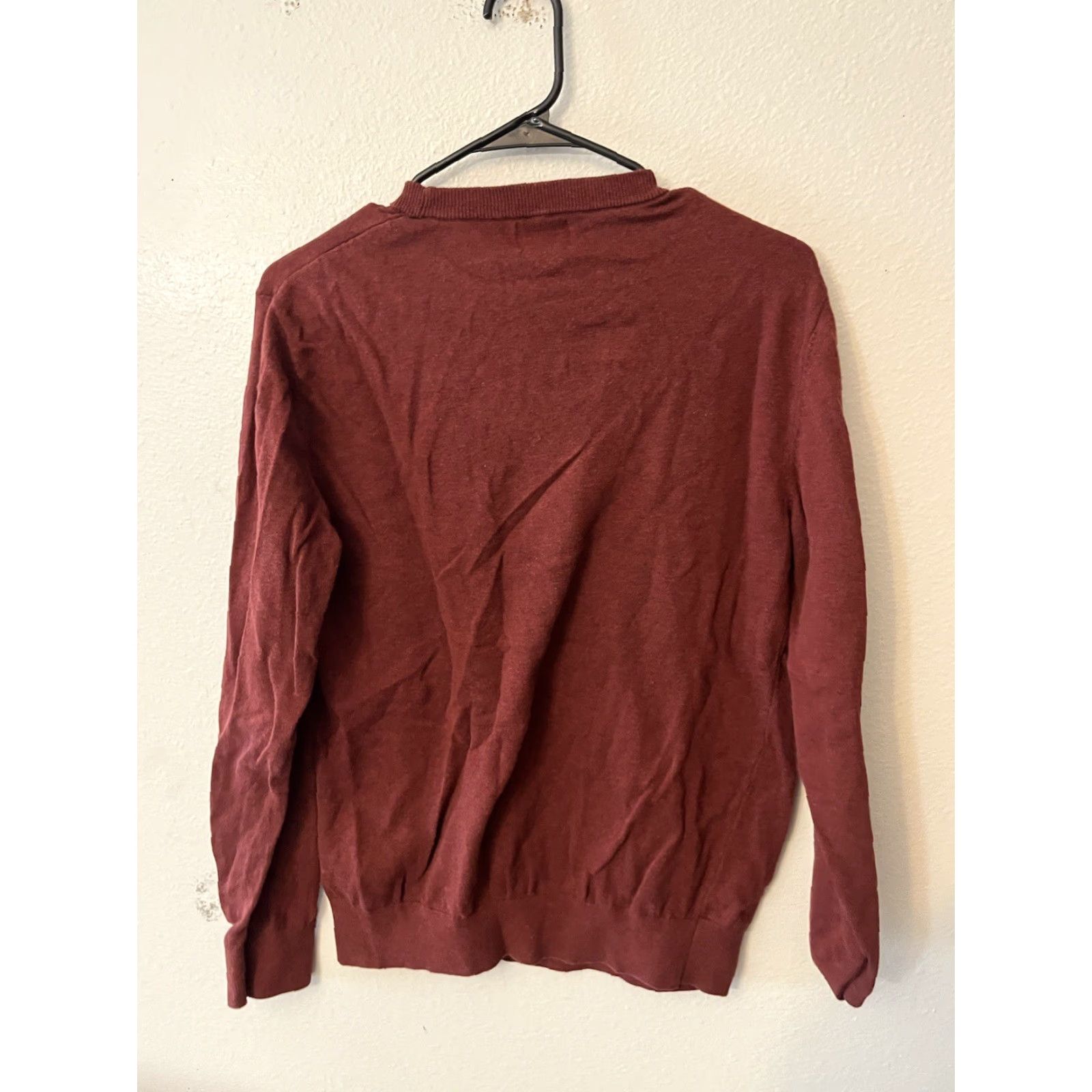 H&M H&M Crew Neck Sweater - Maroon Slim Fit Pullover - Men's Medium Casual Knit Shirt - 90s? No decade given. Size US M / EU 48-50 / 2 - 2 Thumbnail