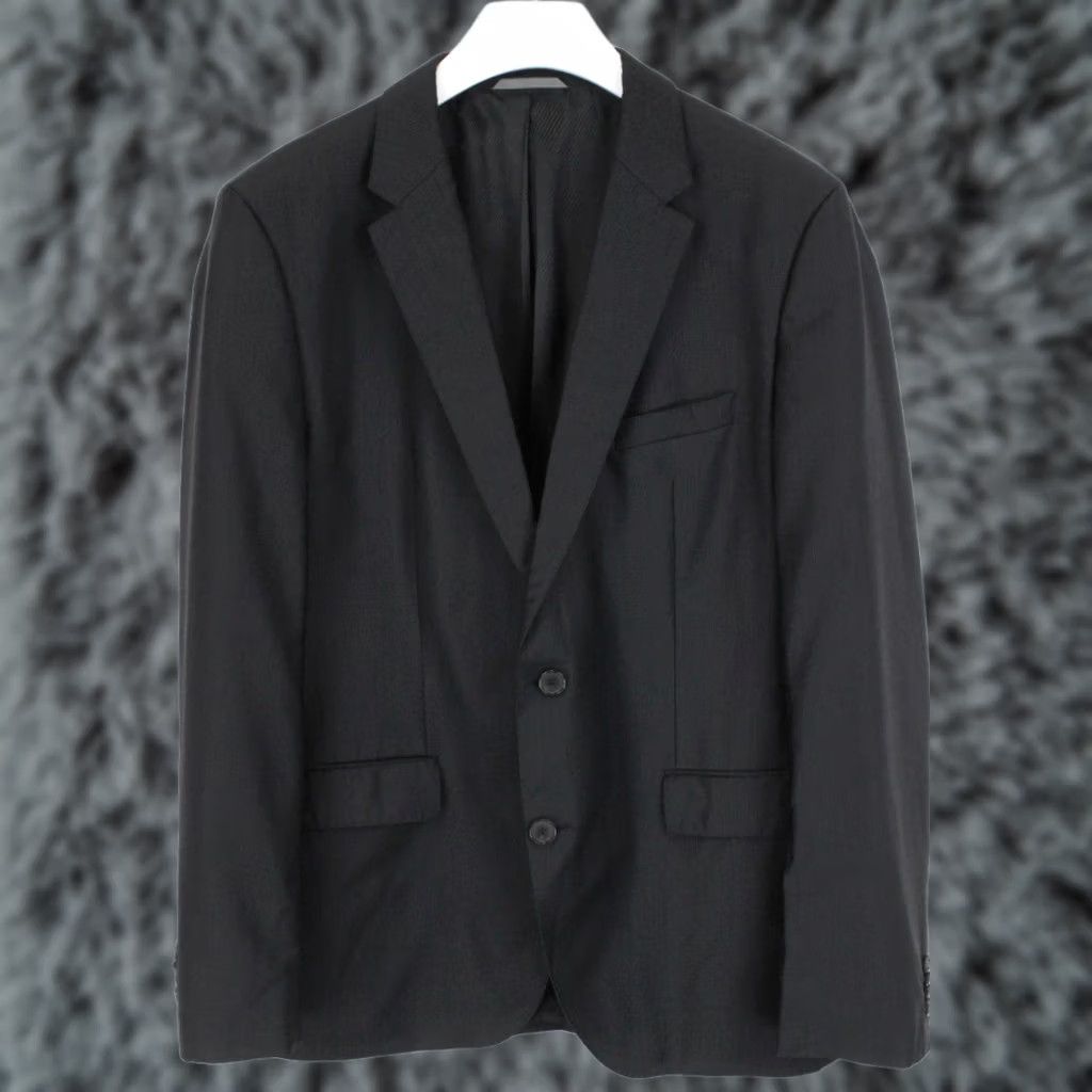 Hugo Boss HUGO BOSS Blazer James3/Sharp5 Wool Patterned Single Breasted Men's US 44 Black Notch Lapel Logo Patterned Wool Blazer Mens Size 44R - 1 Thumbnail