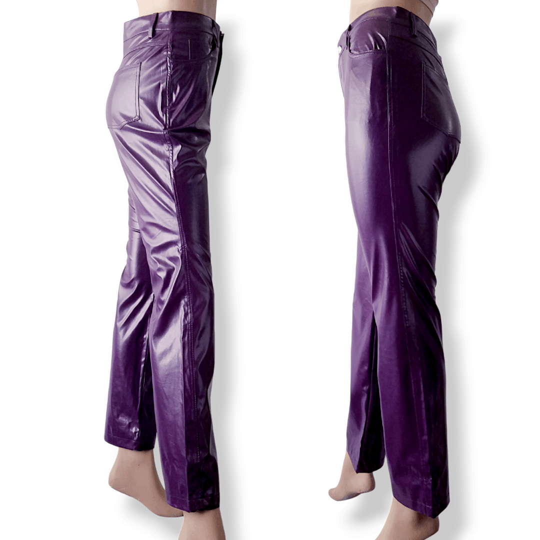 Other Purple Y2K PU Faux Leather Pants By Outer Edge Size 7 Size 29" - 4 Thumbnail