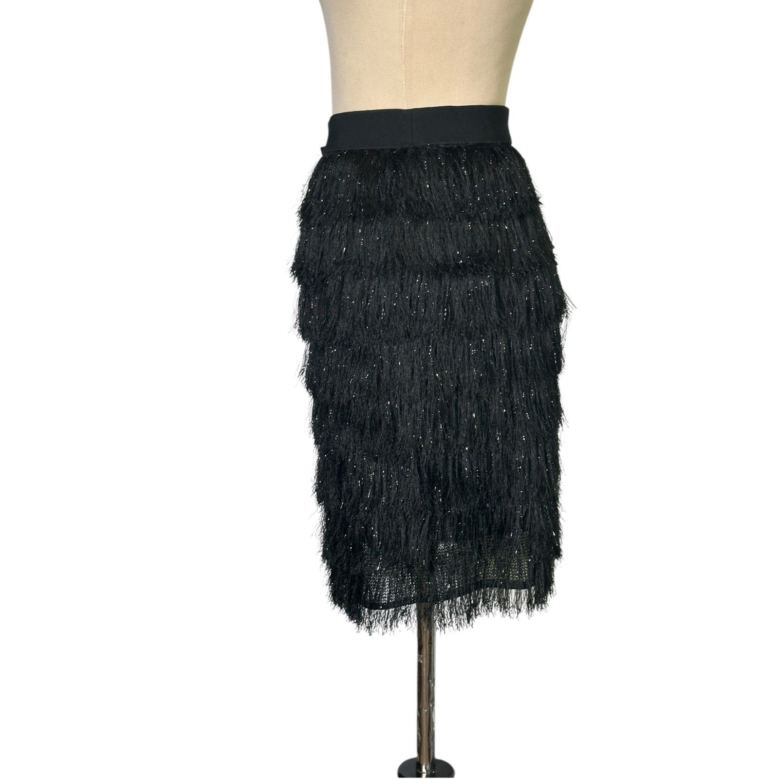 BCBGMaxAzria black metallic fringe skirt size large