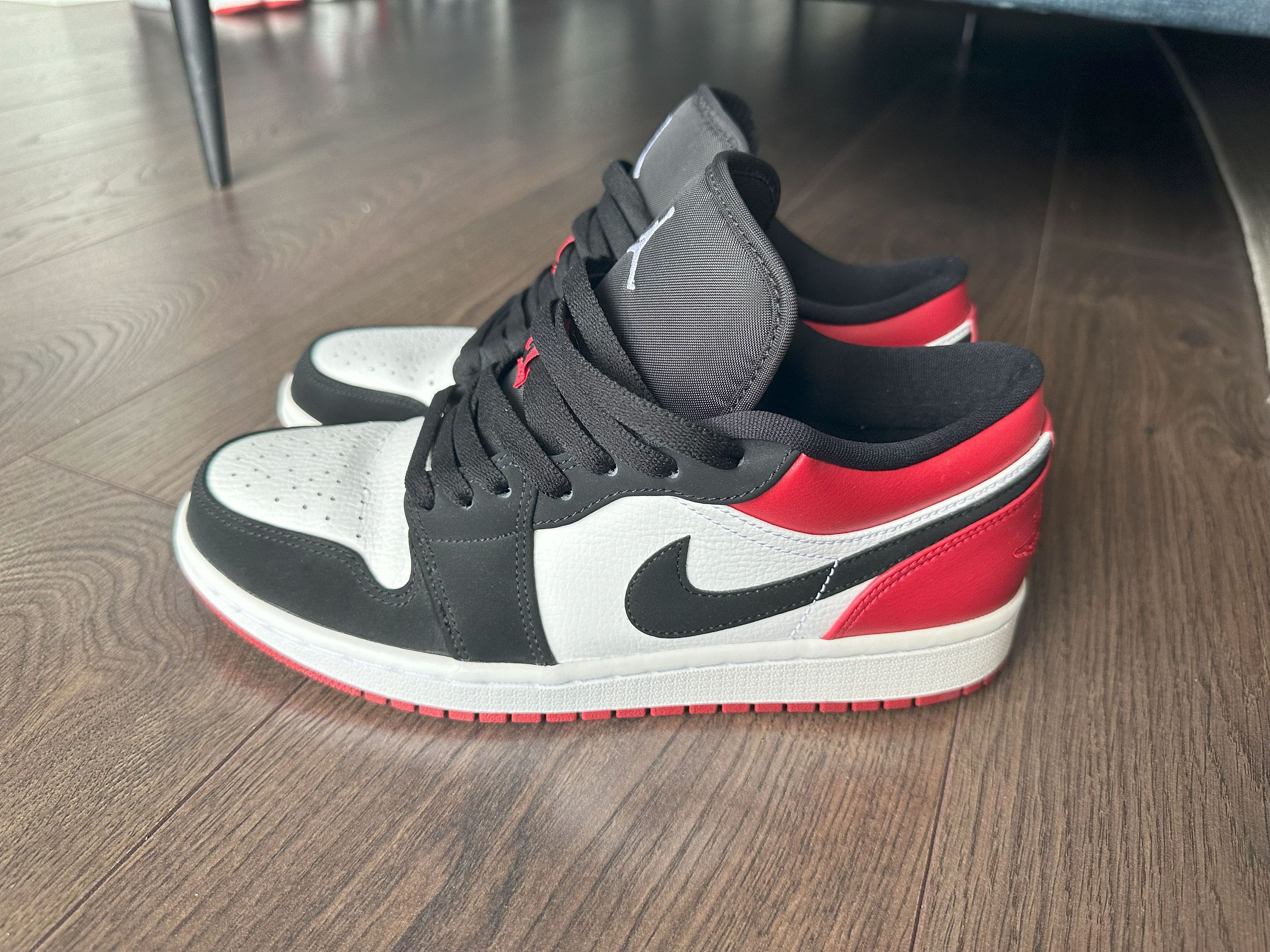 image of Nike Air Jordan 1 Low Black Toe Shoes, Men's (Size 8)