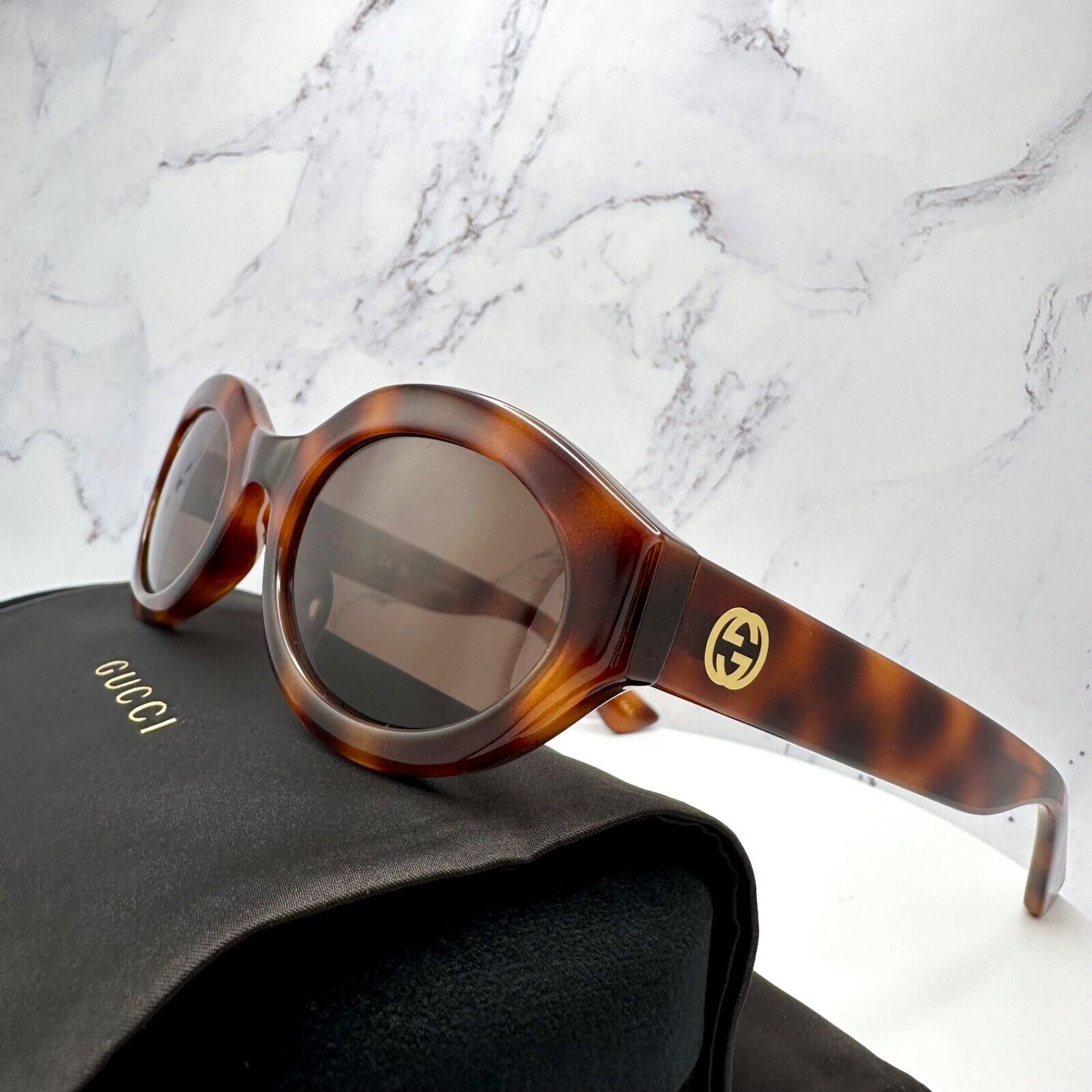 Gucci New GUCCI Sunglasses Brown Tortoise Oval Gold GG Logo Size ONE SIZE - 13 Thumbnail
