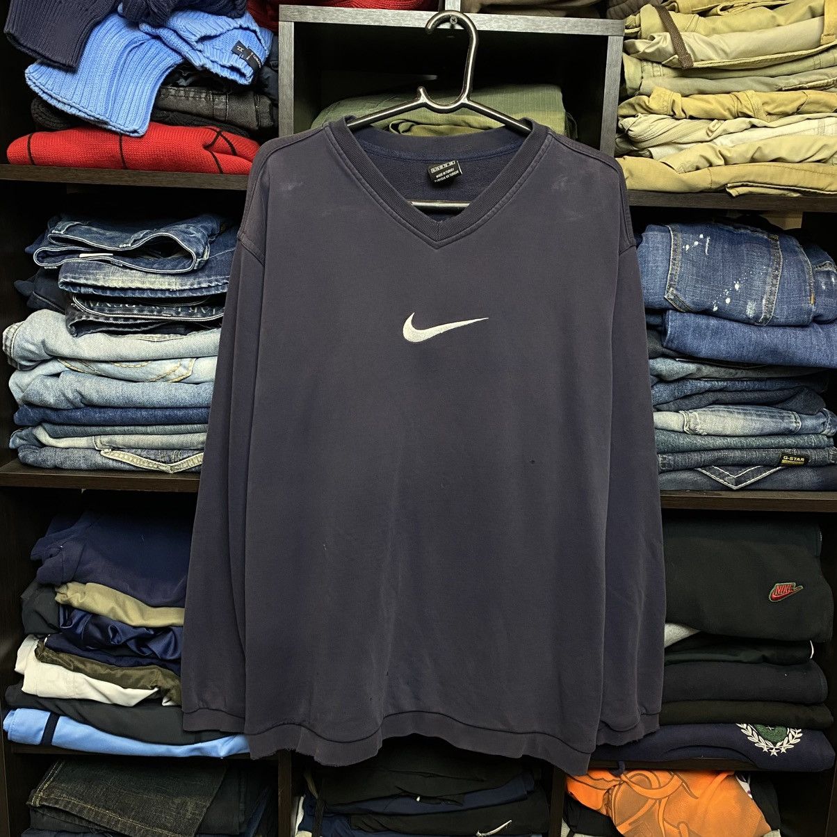 Nike Vintage Nike Big Swoosh 90’s Distressed y2k sweatshirt sizeS Size US S / EU 44-46 / 1 - 1 Thumbnail