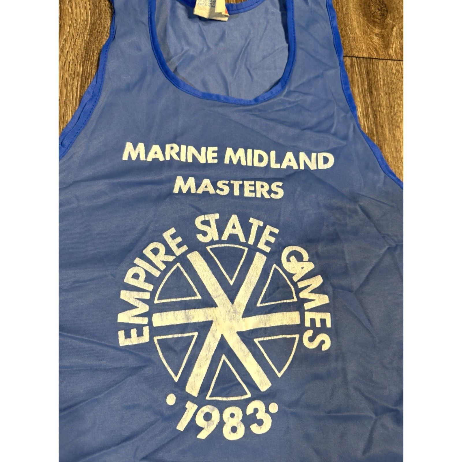Vintage VINTAGE Empire State Games New York Blue Nylon Athletic Tank Top Shirt 1983 Empire Sporting Goods S/M Blue 1980s Womens/Mens? Size US S / EU 44-46 / 1 - 3 Thumbnail