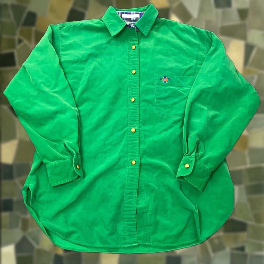 Vintage Foxcroft Shirt Womens 6 Green Button Up Corduroy Embroidered Size M / US 6-8 / IT 42-44 - 1 Thumbnail