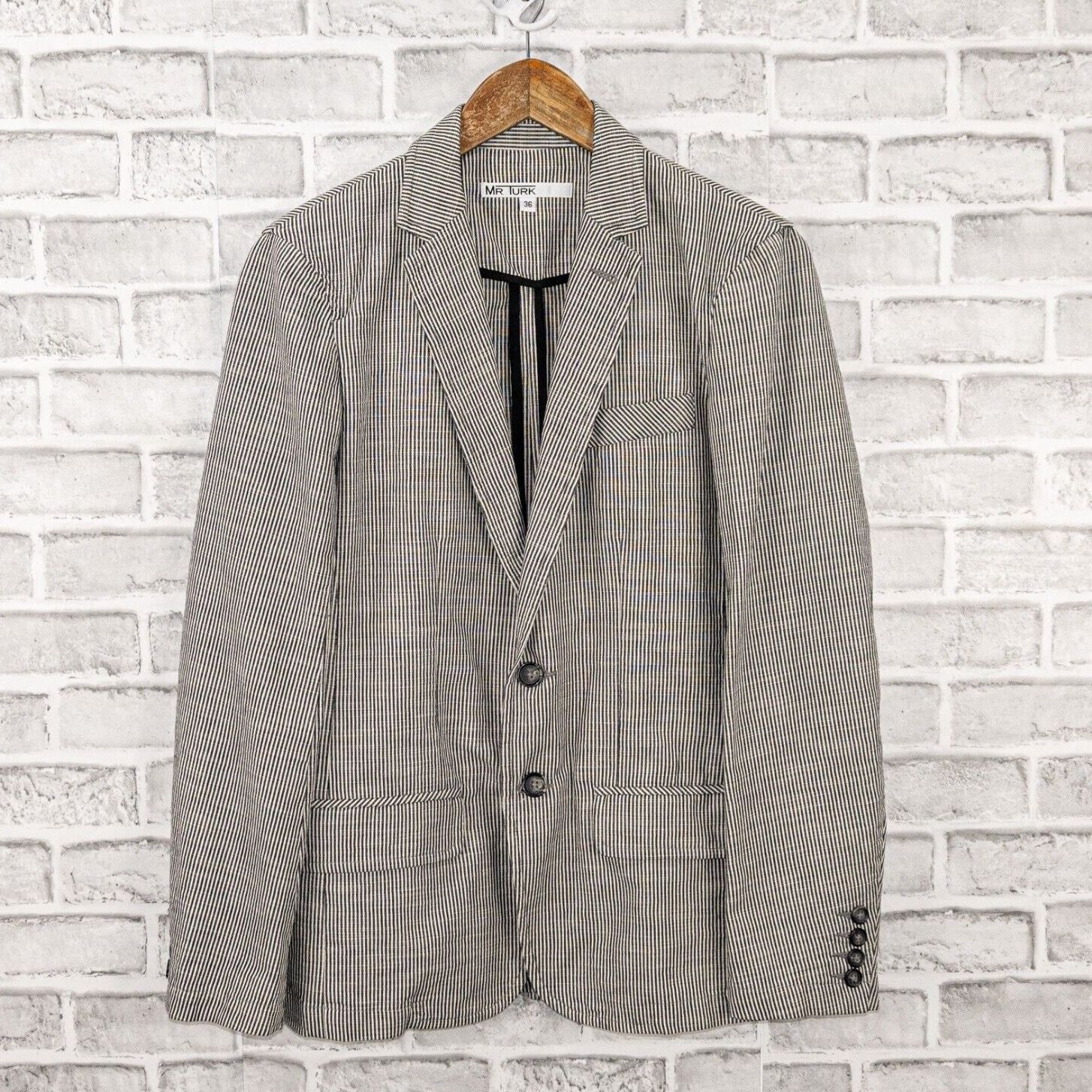 Mr Turk MR TURK 2 button Blazer Jacket white gray striped Cotton Size 36S - 1 Thumbnail